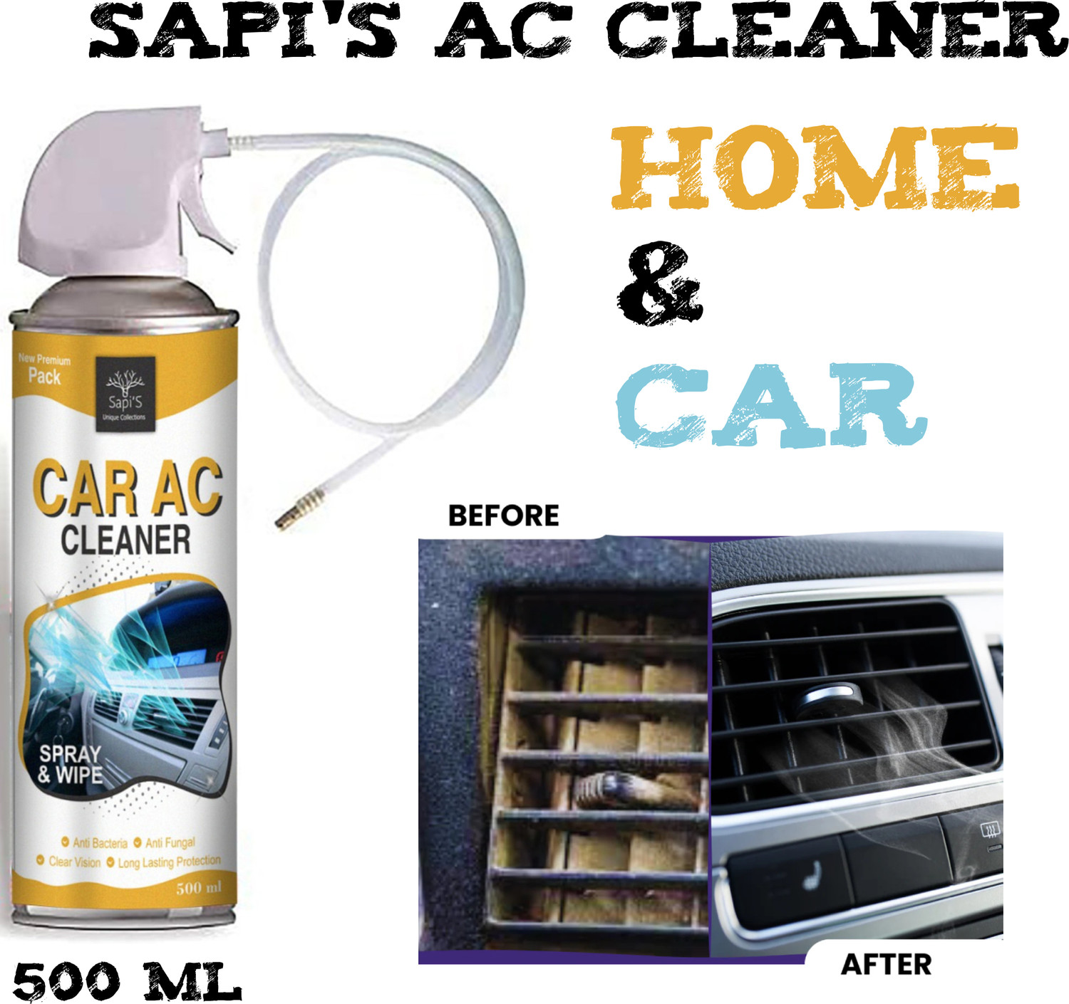 Image of SAPI'S Car Ac Air Conditioner Maintenance Cleaning Spray 500ml Pack of 3 Vehicle Interior Cleaner