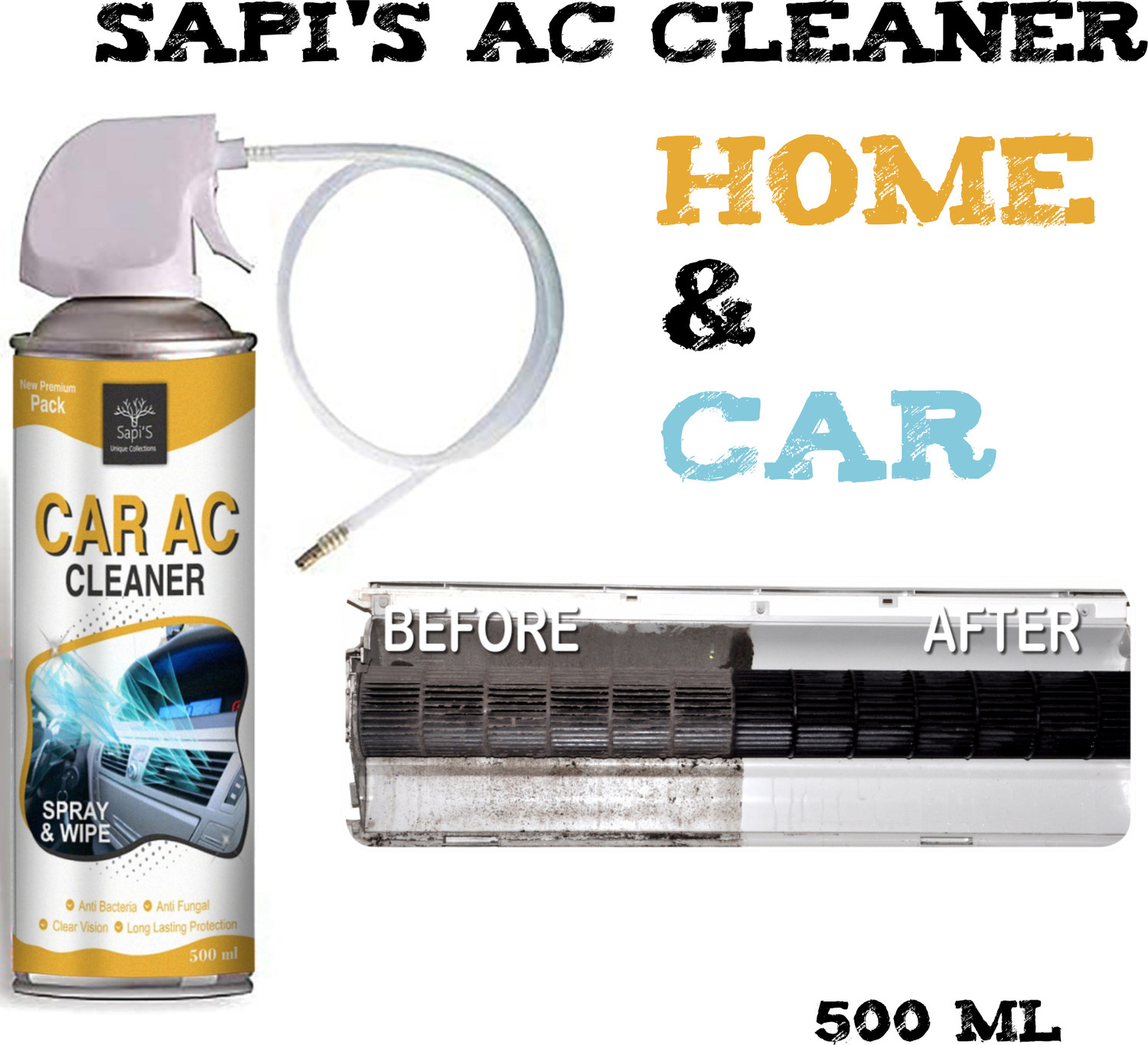 Image of SAPI'S Car Ac Air Conditioner Maintenance Cleaning Spray 500ml Pack of 3 Vehicle Interior Cleaner