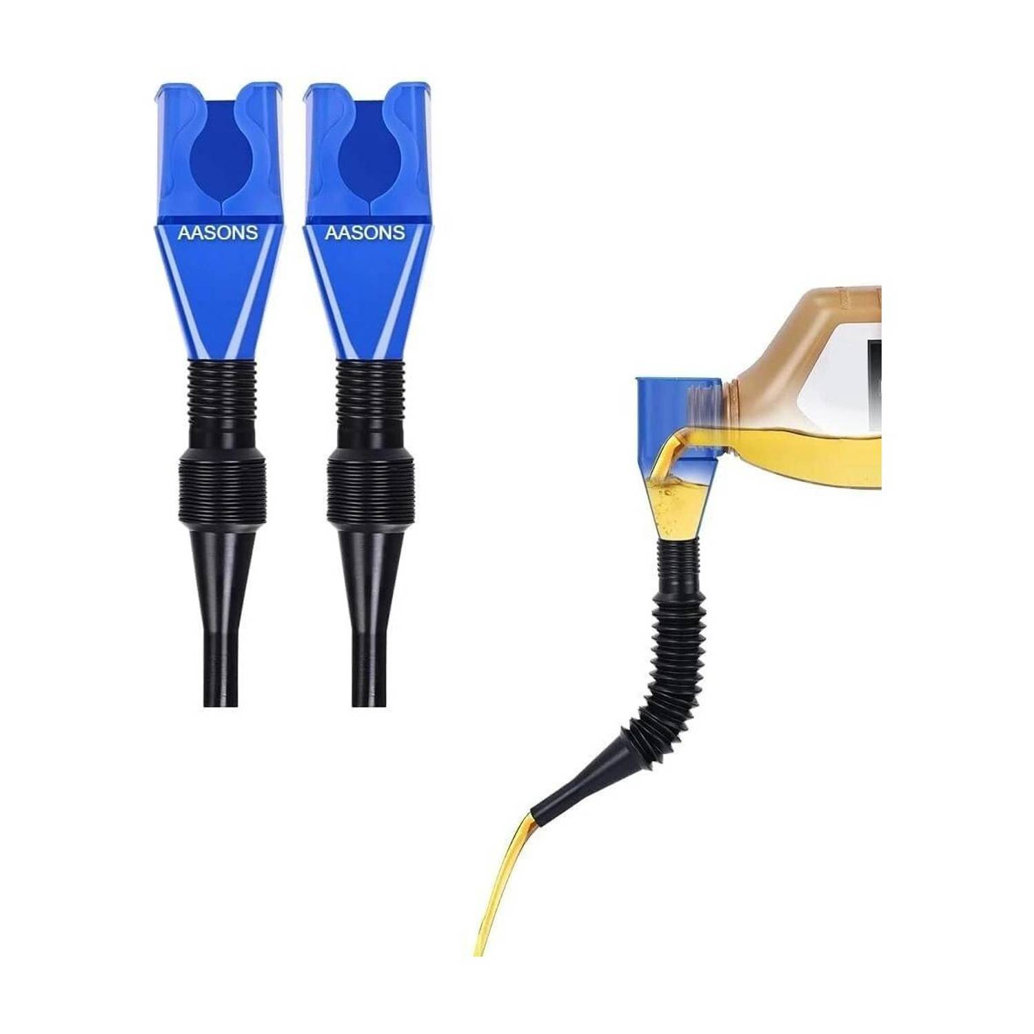 AASONS Plastic Clasp Anti-Spill Fuel Funnel With Removable/Retractable Hose 2pcs AASONS Plastic Clasp Anti-Spill FuelFunnel 2 pcs Universal Fuel Filter