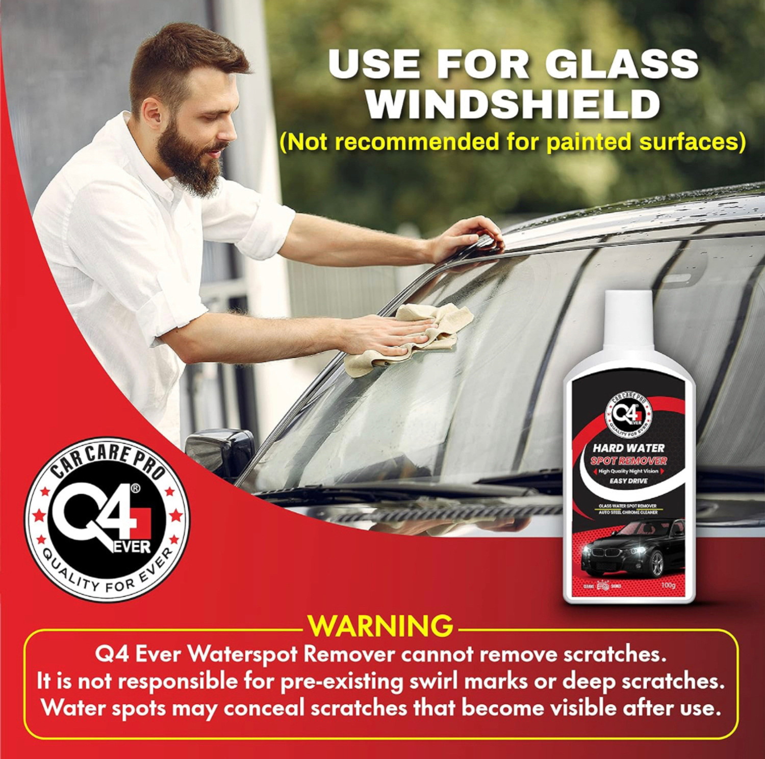 Image of Q4EVER Auto Care Polish Hard Water Spot Remover (pack of 3) Liquid Vehicle Glass Cleaner