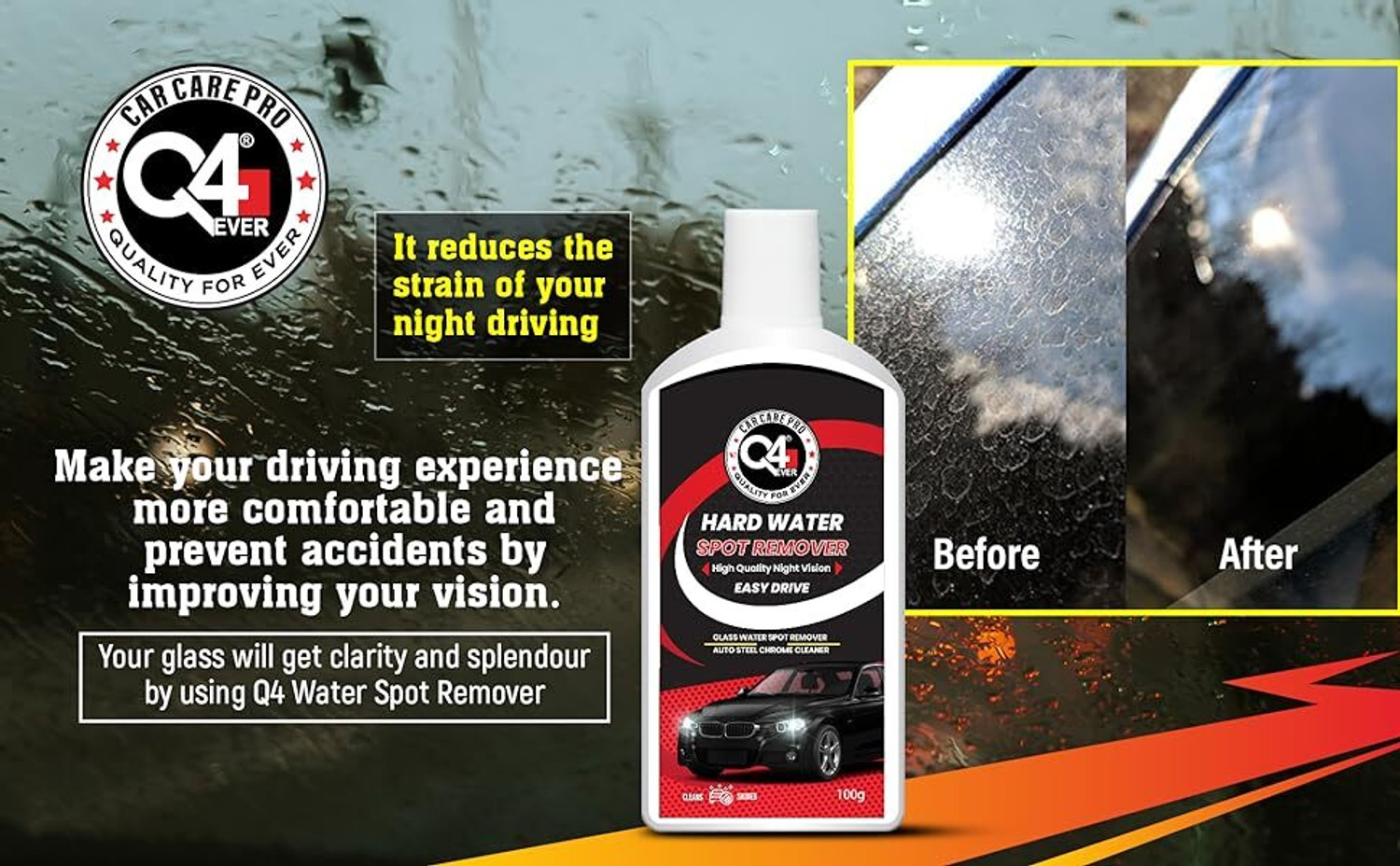 Image of Q4EVER Auto Care Polish Hard Water Spot Remover (pack of 3) Liquid Vehicle Glass Cleaner