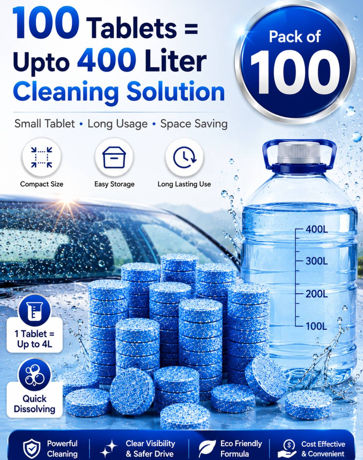 Henture 100 pcs Car Windshield Cleaning Tablets 100 Pieces - Image 2