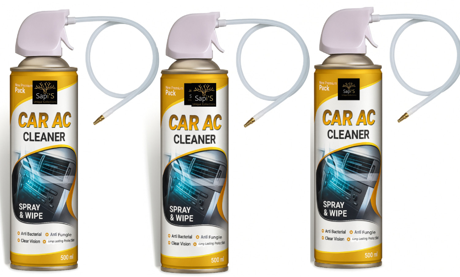 Image of SAPI'S Car Ac Air Conditioner Maintenance Cleaning Spray 500ml Pack of 3 Vehicle Interior Cleaner