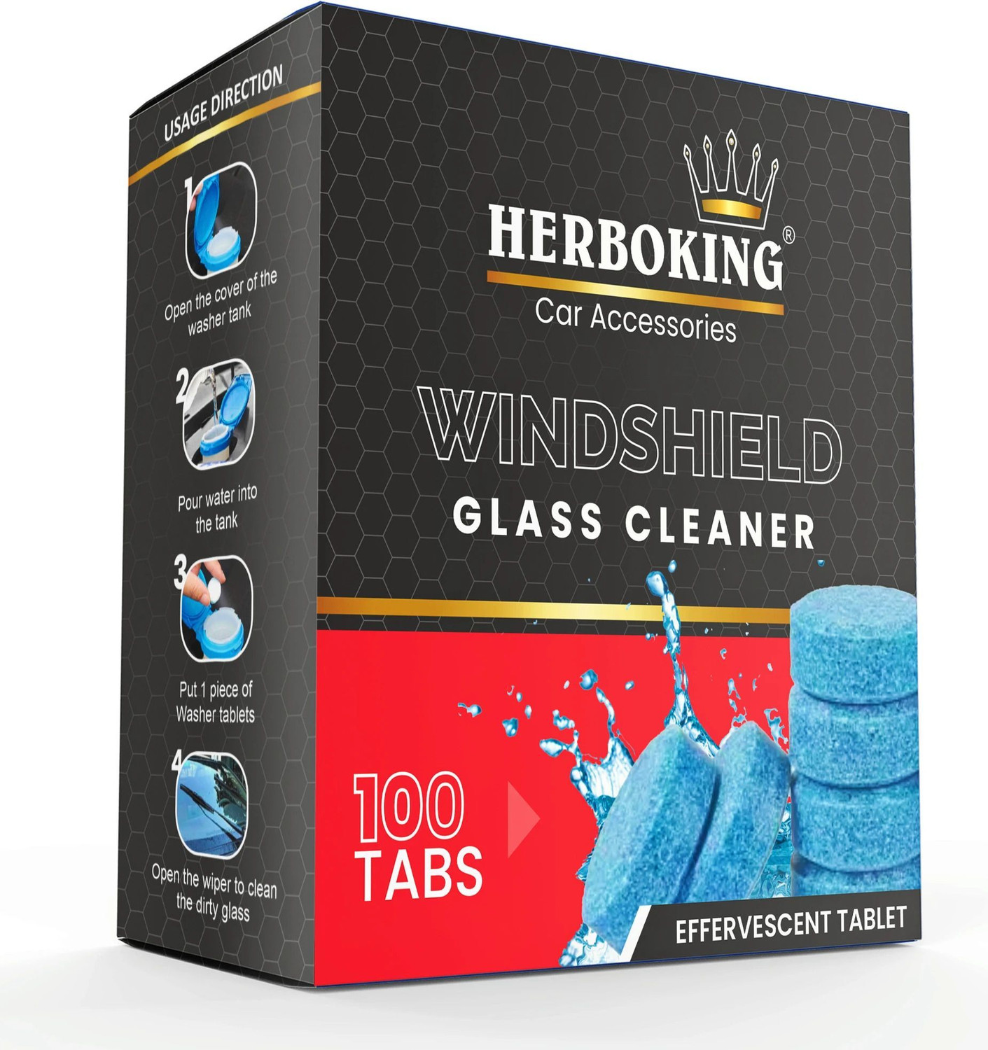 Image of HERBOKING Car Accessories 100pcs Windshield Glass Cleaner Tablet Concentrate Vehicle Glass Cleaner