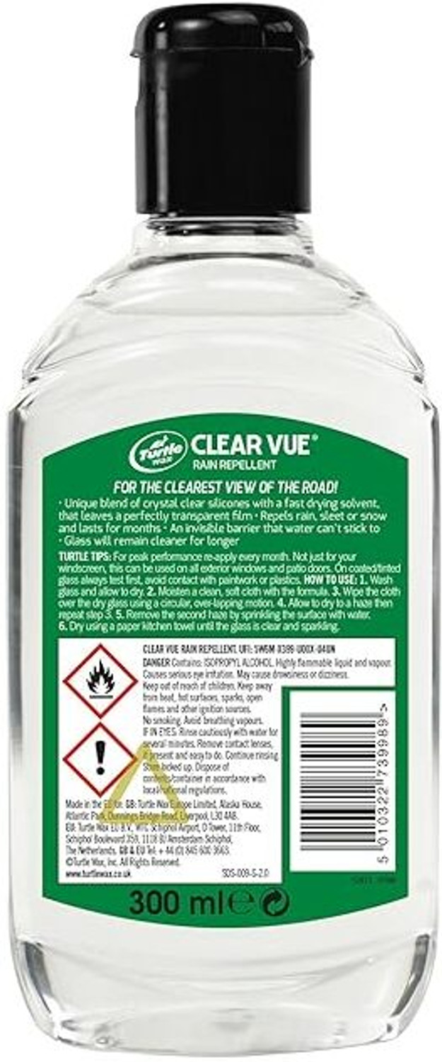 Image of Turtle Wax Clearvue Rain Repellant 300ml Liquid Vehicle Glass Cleaner
