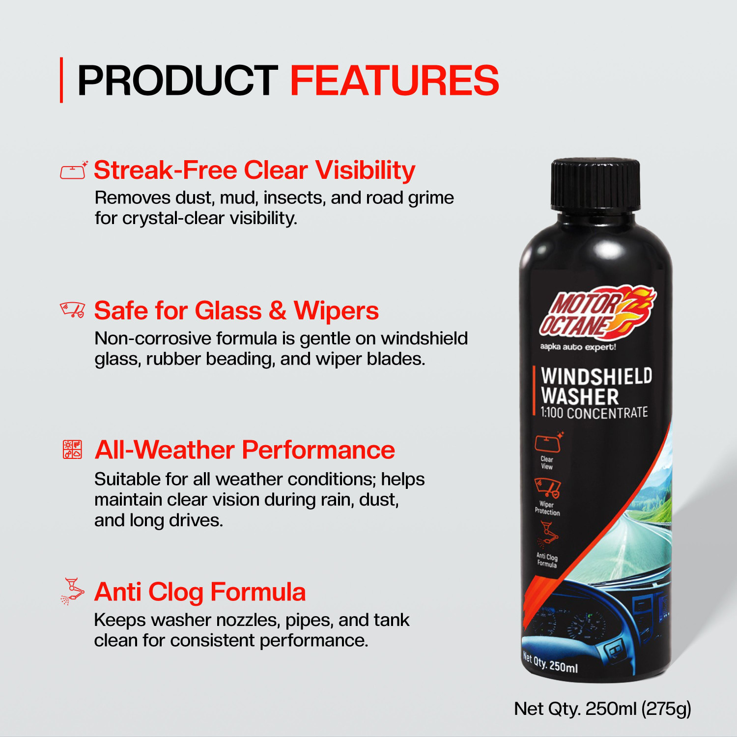 Image of MOTOROCTANE Windshield Washer Liquid Vehicle Glass Cleaner