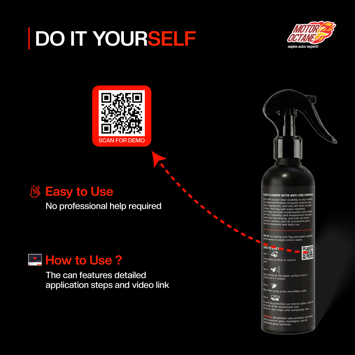 Image of MOTOROCTANE Anti-Fog Liquid Vehicle Glass Cleaner