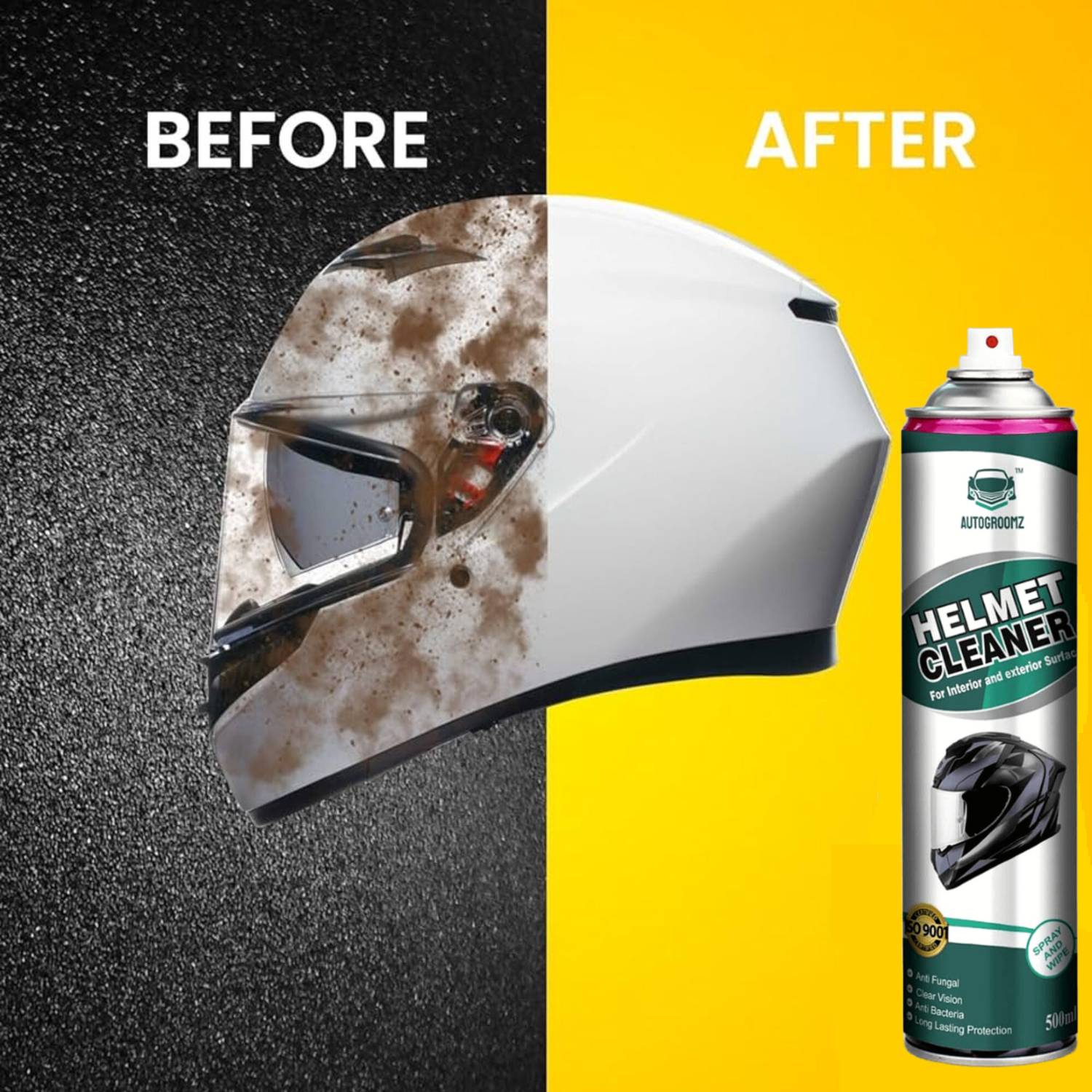AUTOGROOMZ Helmet Cleaner Washer Foam Cleaner Foam Vehicle Glass Cleaner