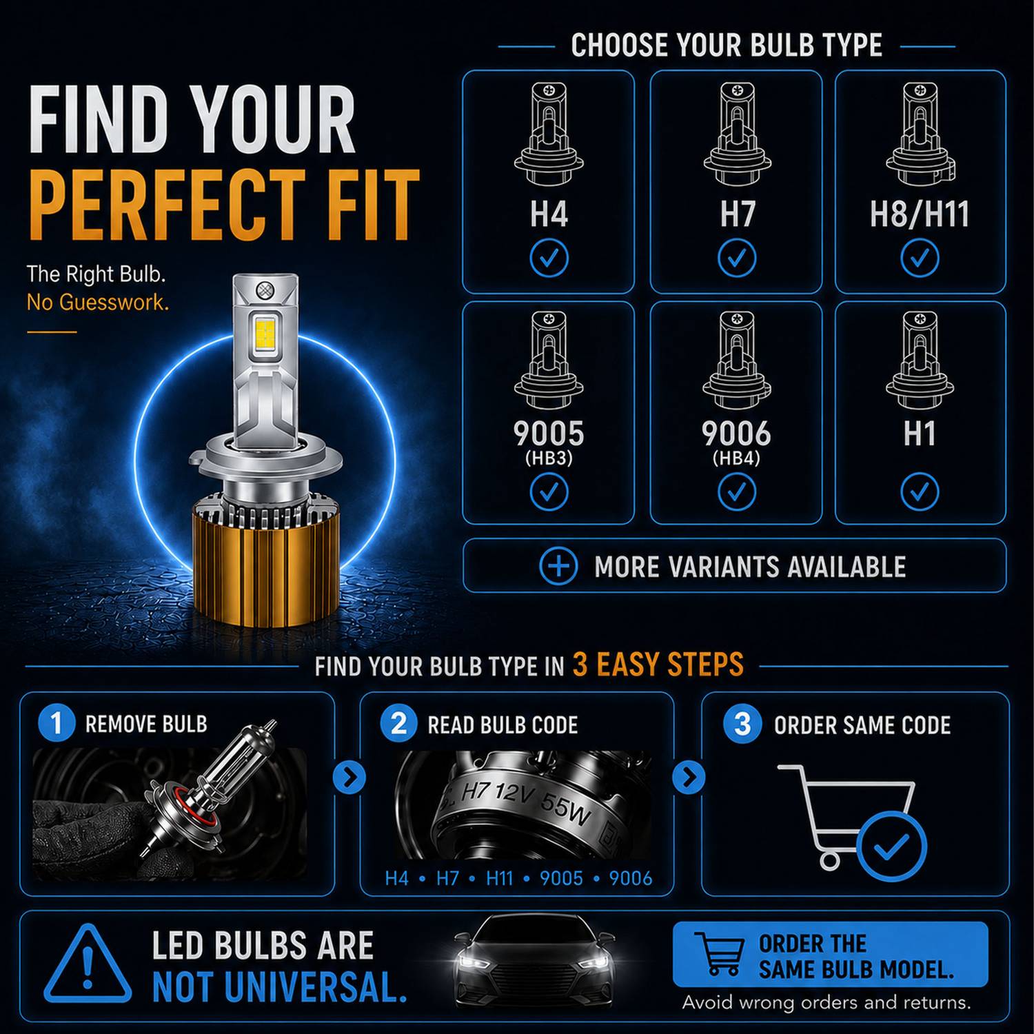 Carzi H4/H19 300W Smart Dual-Color LED Headlight Kit - Image 4