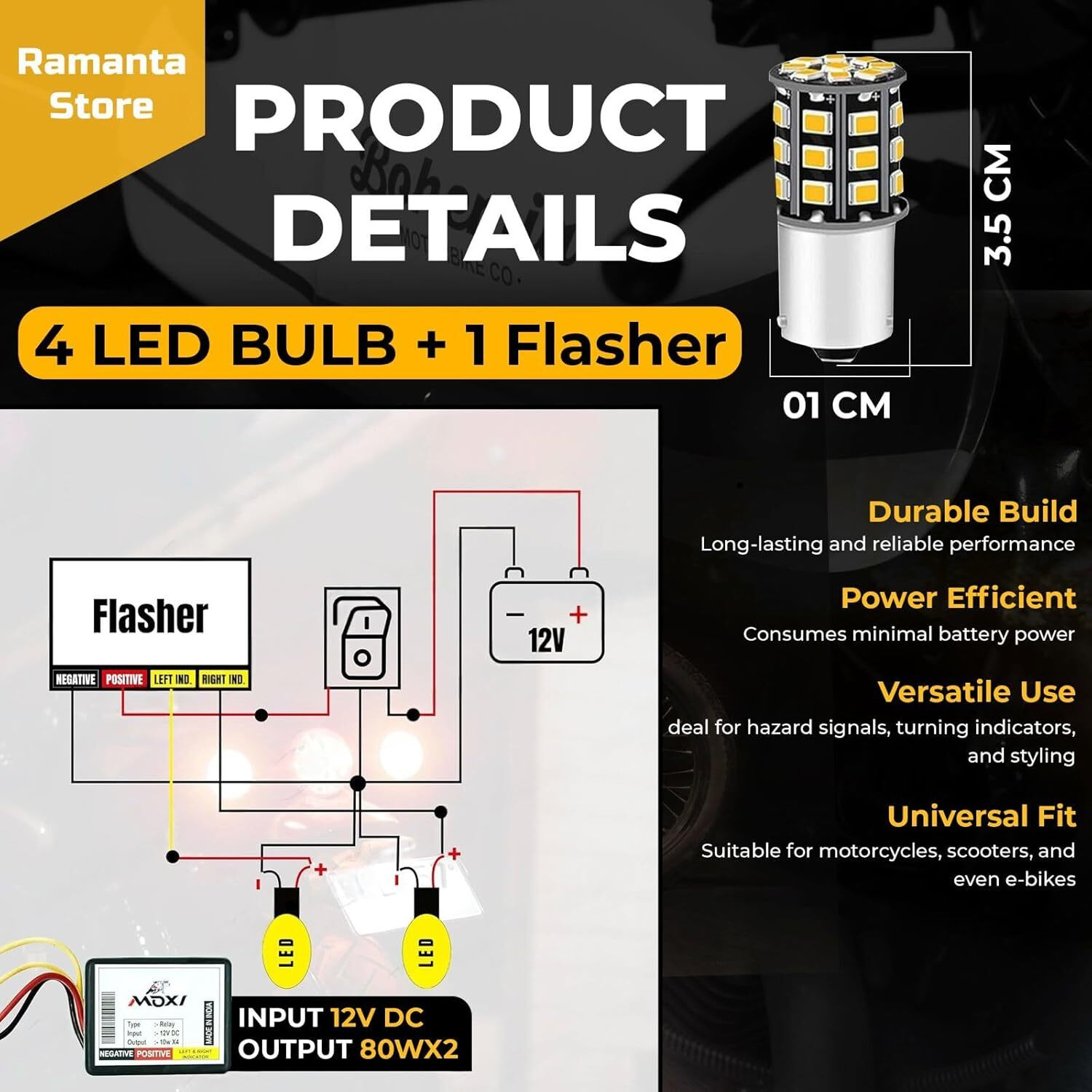 Image of Ramanta Front, Rear LED Indicator Light for Bajaj, Hero, Honda, KTM, TVS, Suzuki, Royal Enfield, Yamaha Universal For Bike