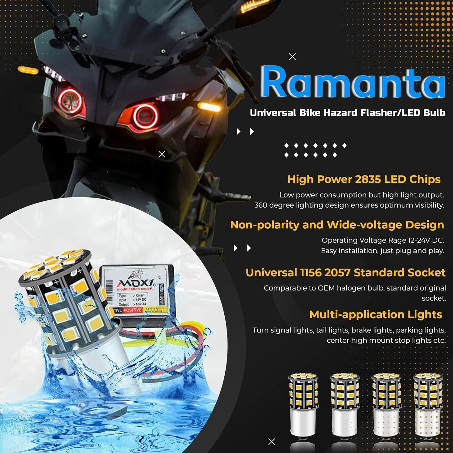 Image of Ramanta Front, Rear LED Indicator Light for Bajaj, Hero, Honda, KTM, TVS, Suzuki, Royal Enfield, Yamaha Universal For Bike