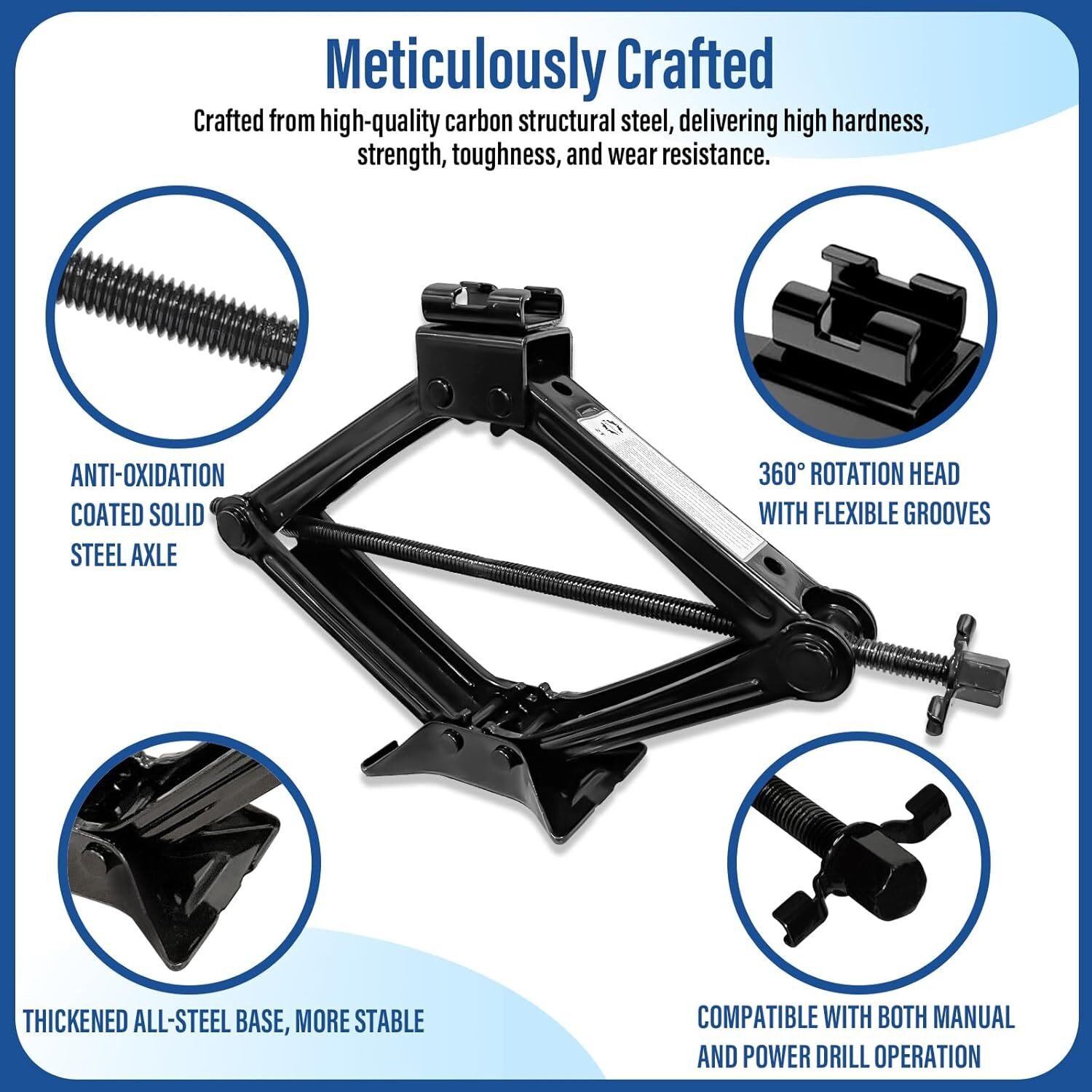 Image of mirren Car Jack Kit, Scissor Jack Kit 3 Ton(6610 lbs)Tire Repairing Kit with Lug Wrench Vehicle Jack