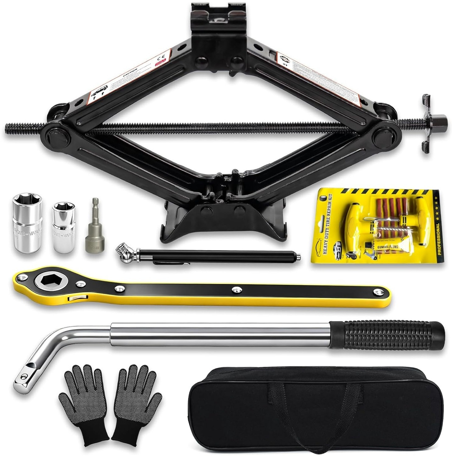 Image of mirren Car Jack Kit, Scissor Jack Kit 3 Ton(6610 lbs)Tire Repairing Kit with Lug Wrench Vehicle Jack