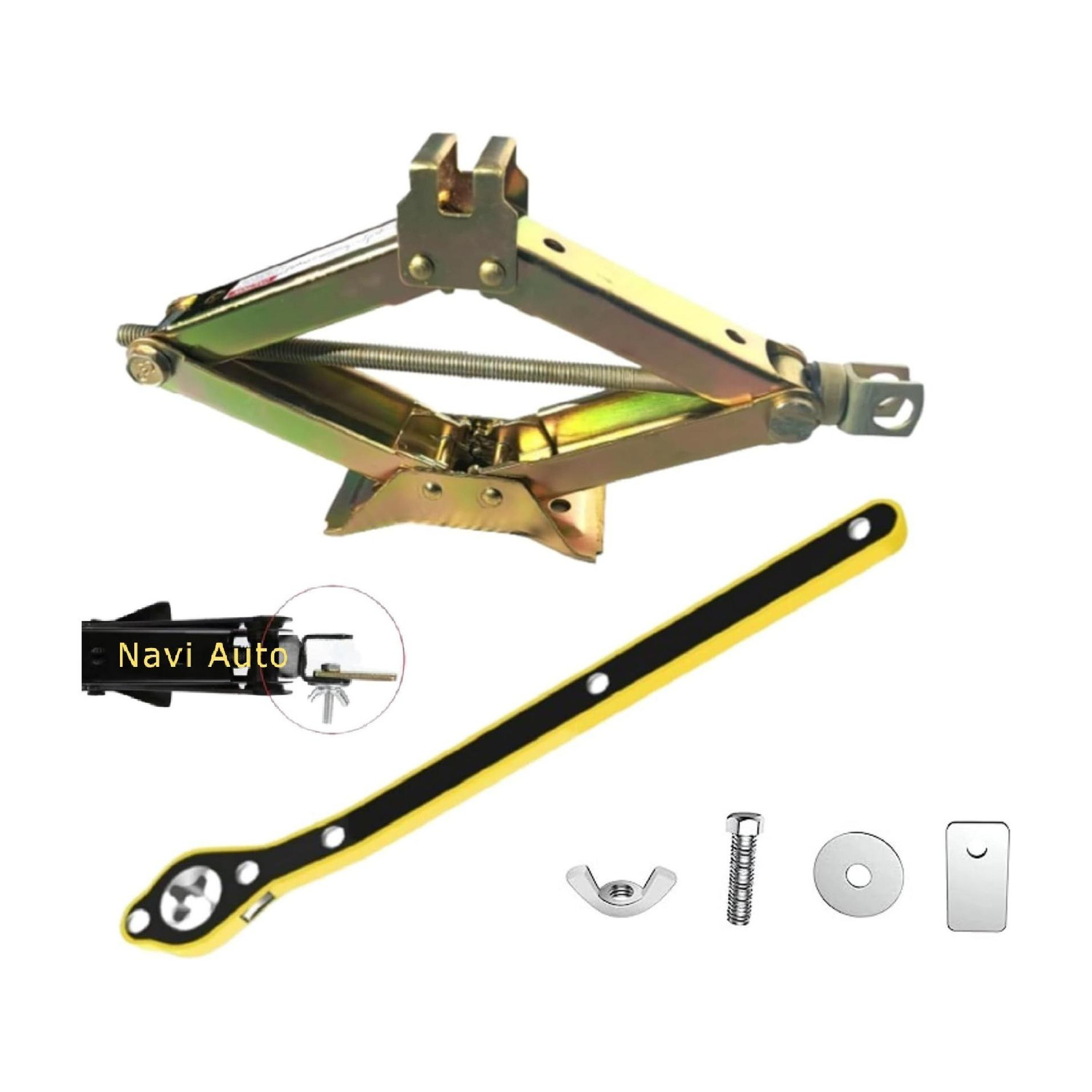 Image of NAVI AUTO Golden 3 Ton Manual Scissor car Jack for All car with Scissor Jack with Ratchet Vehicle Jack