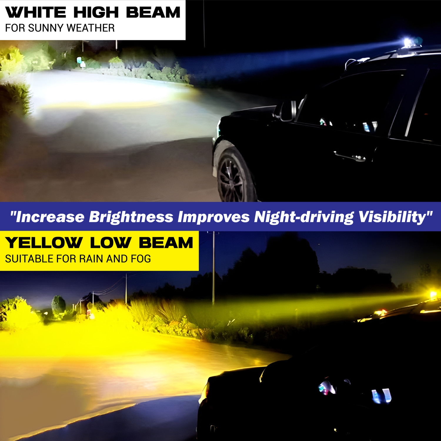 Image of MIKANIX LED Fog Light with Flashing Mode | Dual Color White & Yellow | High / Low Beam Fog Lamp Motorbike, Car LED (12 V, 30 W)