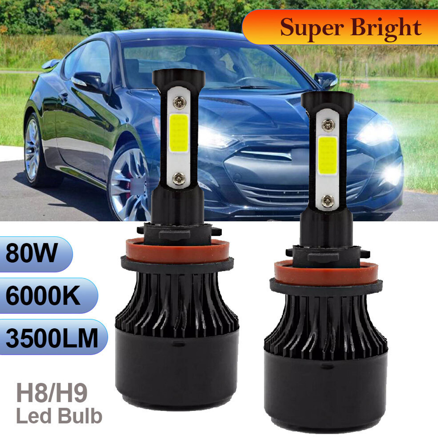 Image of AUTO PEARL 4-Sides H8 /H9 LED Bulb for Car 80W-12V 3500LM 6000K Ultra White light A81 Fog Lamp Car LED for Maruti Suzuki (12 V, 80 W)