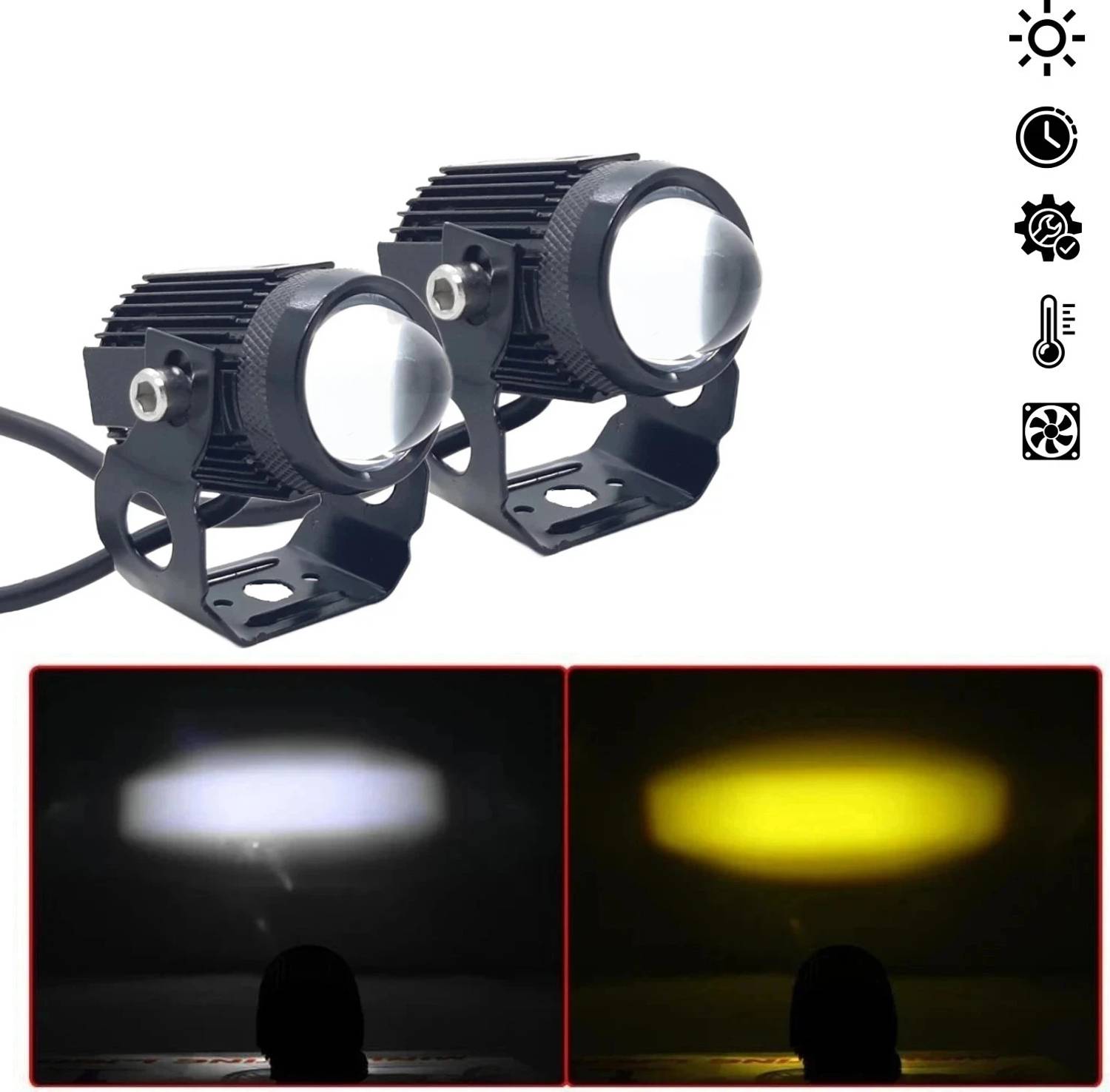 AutoPowerz LED Fog Light Work Lamp with Hi/Low, Cars and Motorcycles (White & Yellow) 2Pcs Fog Lamp Car, Motorbike LED (12 V, 40 W)