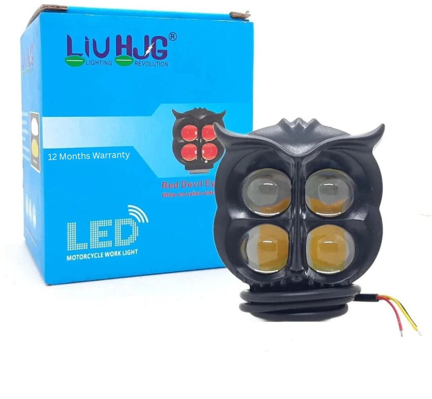Image of LIU HJG Yellow /White 50 Watt Owl Fog Light With Red Devil Eye Fog Lamp Car, Motorbike, Truck LED (12 V, 50 W)