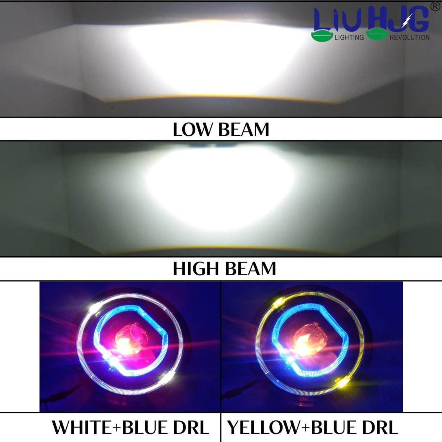Image of LIU HJG C279 Yellow /White High /Low Beam 55W-42W 7 Inch Headlight With Y /W & Blue DRL Headlight Car, Motorbike, Truck, Van LED (12 V, 55 W)