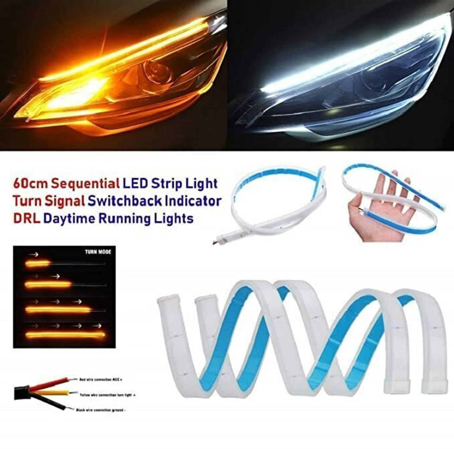 Image of SHOP4U Waterproof 60CM Flexible Ultra Fine Daytime Running Light Super Splendor Xtec Interior Light Motorbike LED for Hero (12 V, 12 W)