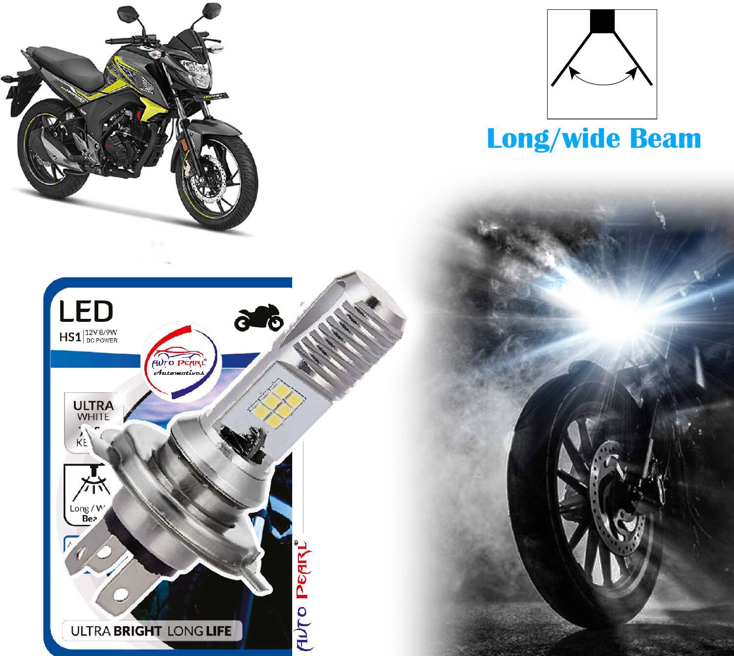 AUTO PEARL 2-Side 12Led Chips Motorcycle Bulb 7500K-12V-9W wide Beam Ultra Bright White B87 Headlight Motorbike LED for Honda (12 V, 9 W)