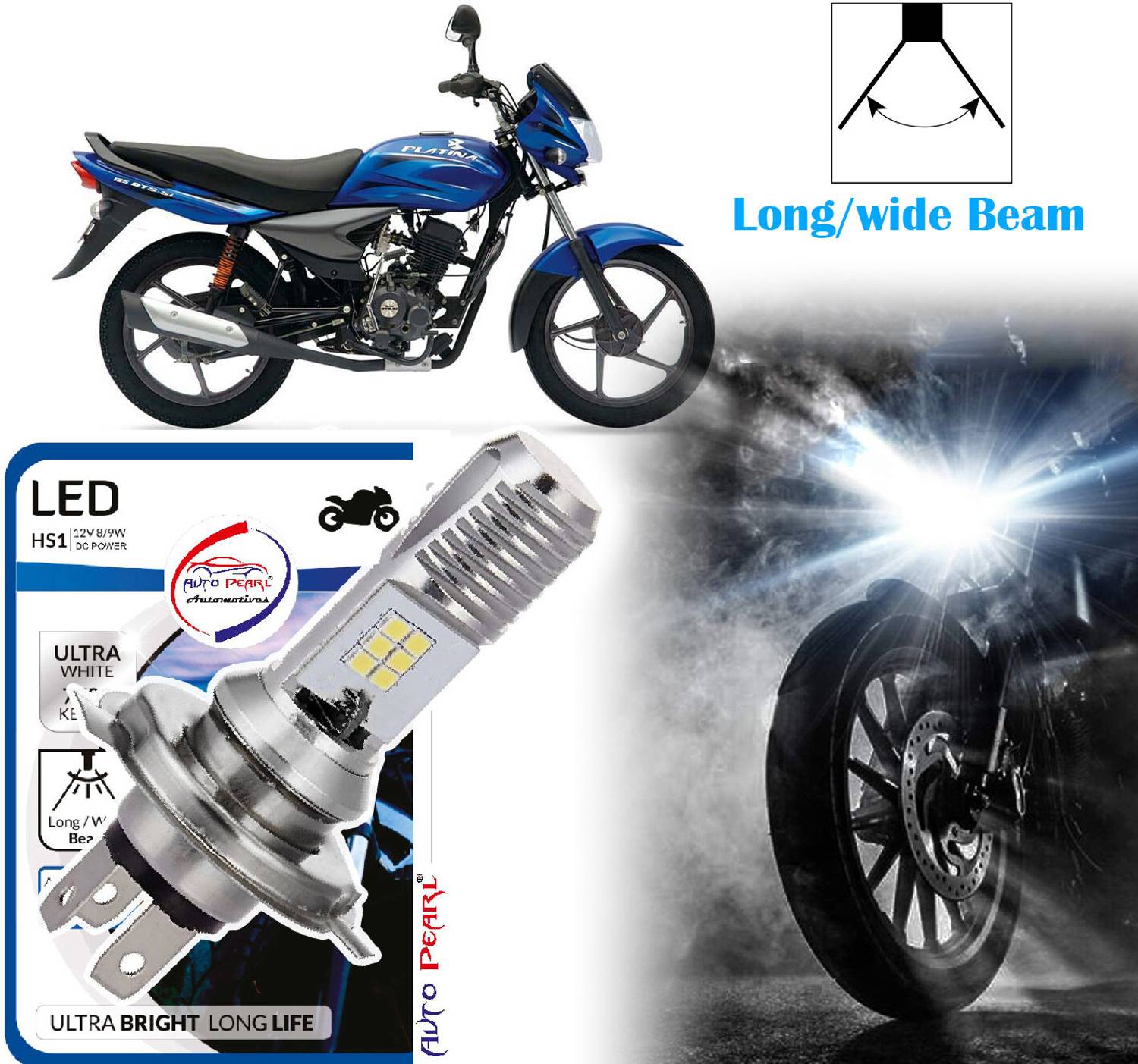 AUTO PEARL 2-Side 12Led Chips Motorcycle Bulb 7500K-12V-9W wide Beam Ultra Bright White A35 Headlight Motorbike LED for Bajaj (12 V, 9 W)