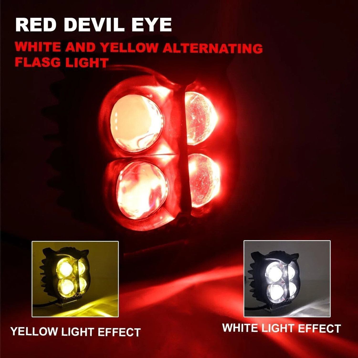 Image of LIU HJG Yellow /White 50 Watt Owl Fog Light With Red Devil Eye Fog Lamp Car, Motorbike, Truck LED (12 V, 50 W)
