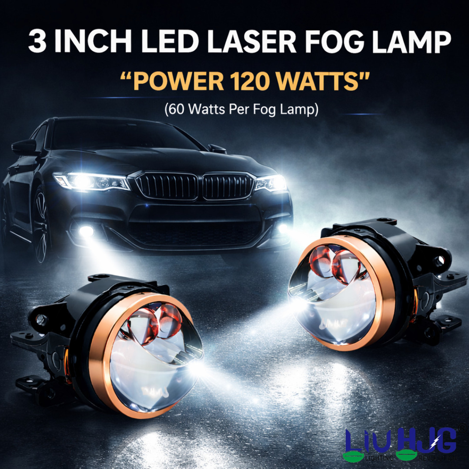 Image of LIU HJG 3 Inch LED Projector Fog Lamp High Brightness & Heat Dissipation Fog Light Fog Lamp Car, Motorbike, Van, Truck LED (12 V, 120 W)