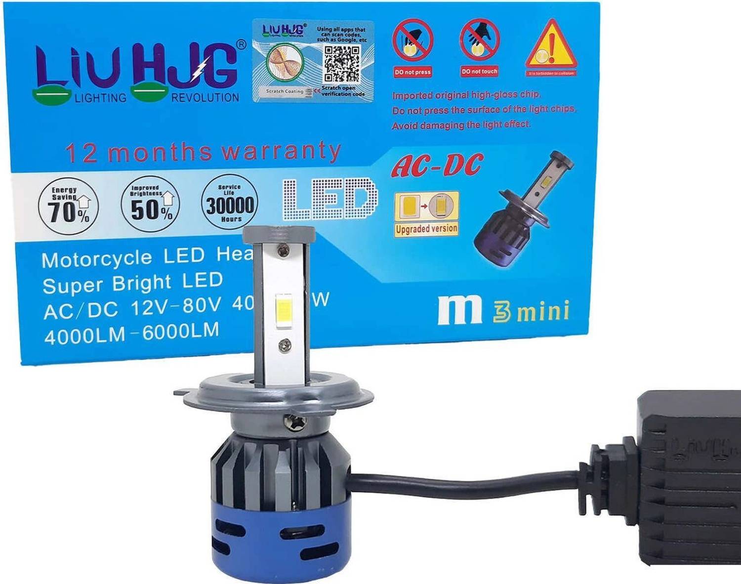 LIU HJG White LED H4 Headlight Bulb 12V 60W