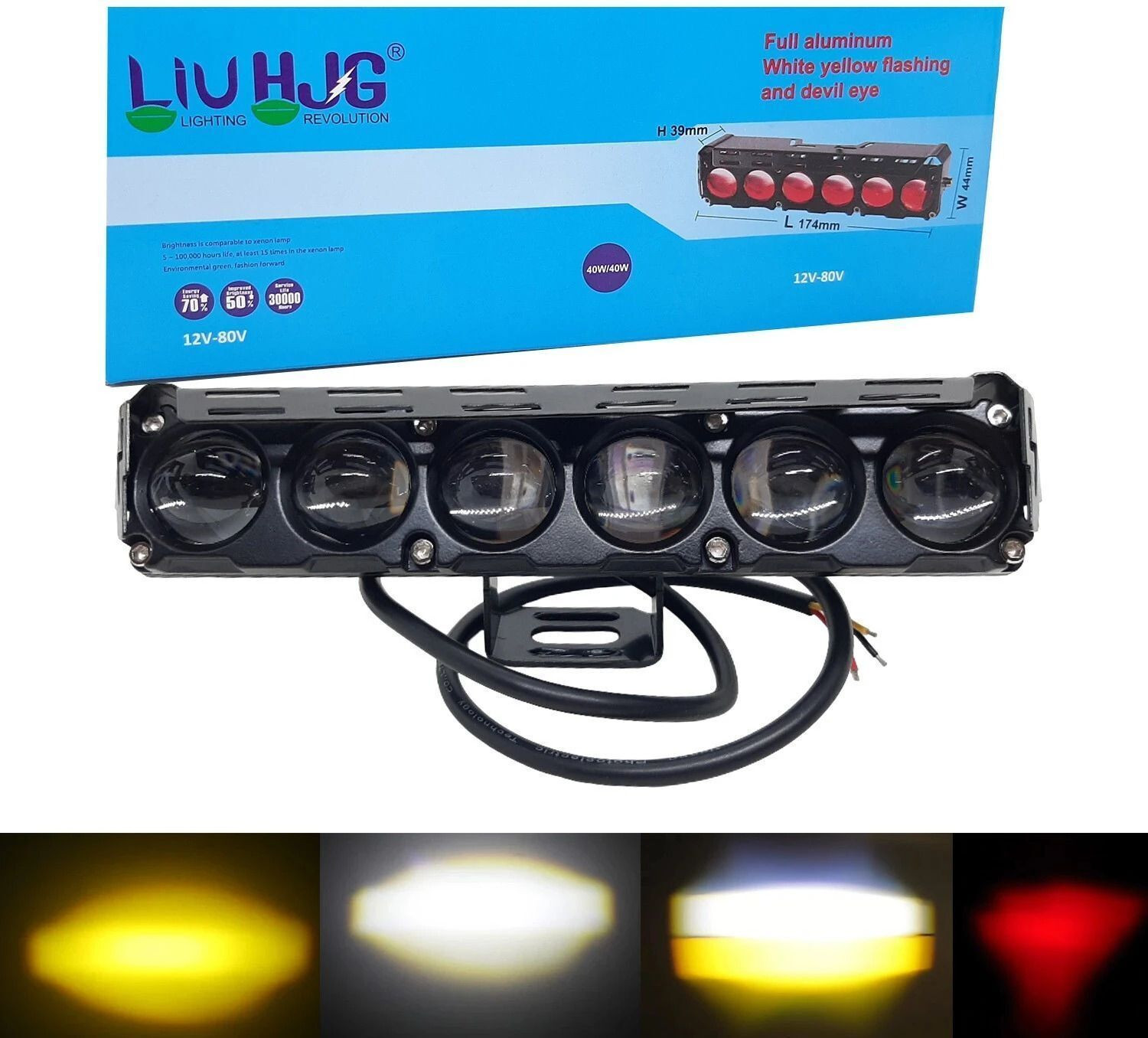 Image of LIU HJG Yellow /White LED 40+40 Watt Fog Light With Devil Eye Fog Lamp Car, Motorbike, Truck, Van LED (12 V, 80 W)