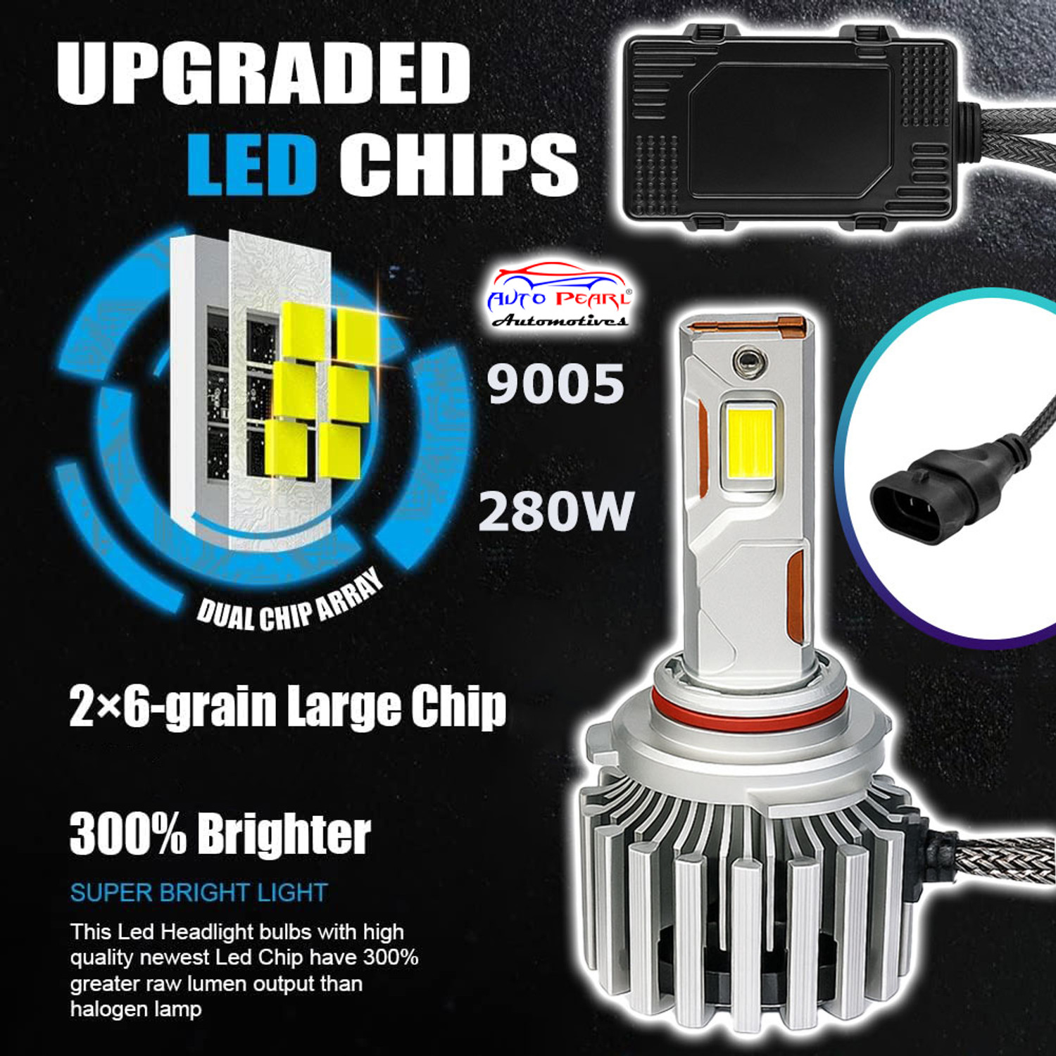 Image of AUTO PEARL 2-Side 9005 /HB3 LED Bulb for Car 280W-12V 18000LM 6000K Ultra White light B52 Headlight Car LED for Hyundai (12 V, 280 W)