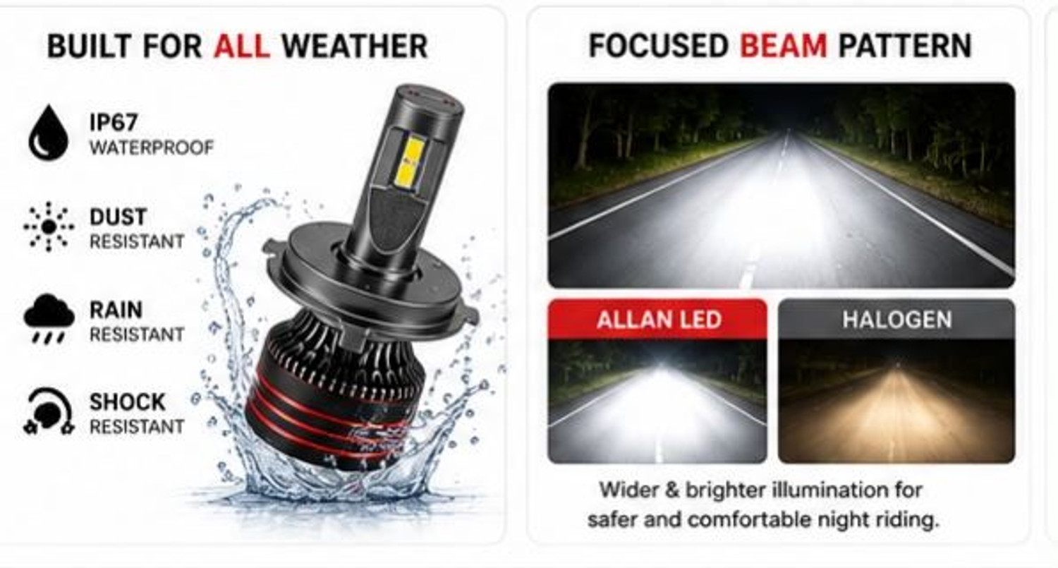 Image of Amrut Allan H4LED Headlight Bulb For Motorcycle & Scooter Super Bright White Light Headlight Motorbike LED (12 V, 150 W)