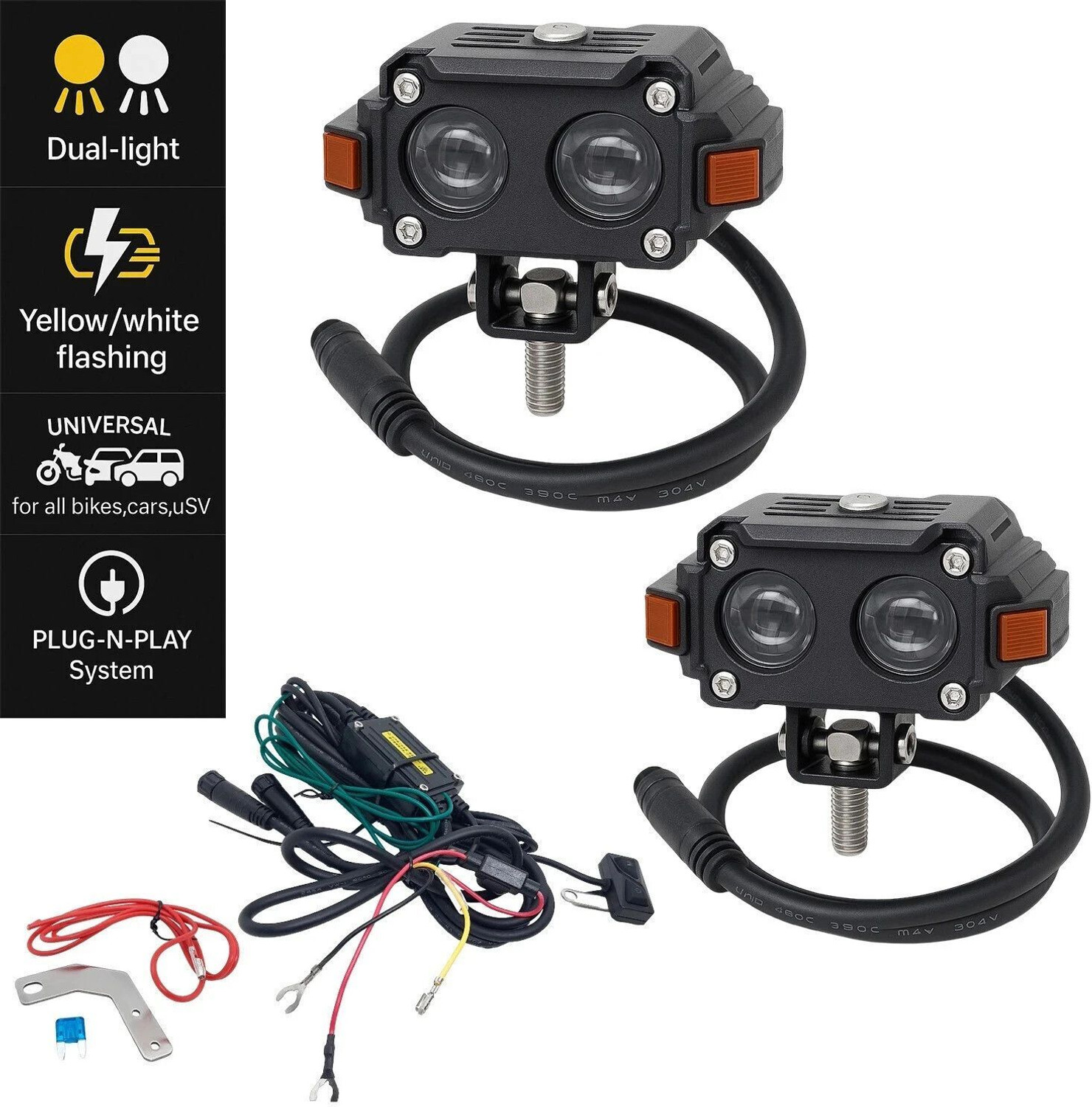 Image of LIU HJG Future Eye Yellow /White Red Devil Eye Indicator DRL 2 LED Fog Light With Wiring Fog Lamp Car, Motorbike, Truck, Van LED (12 V, 80 W)