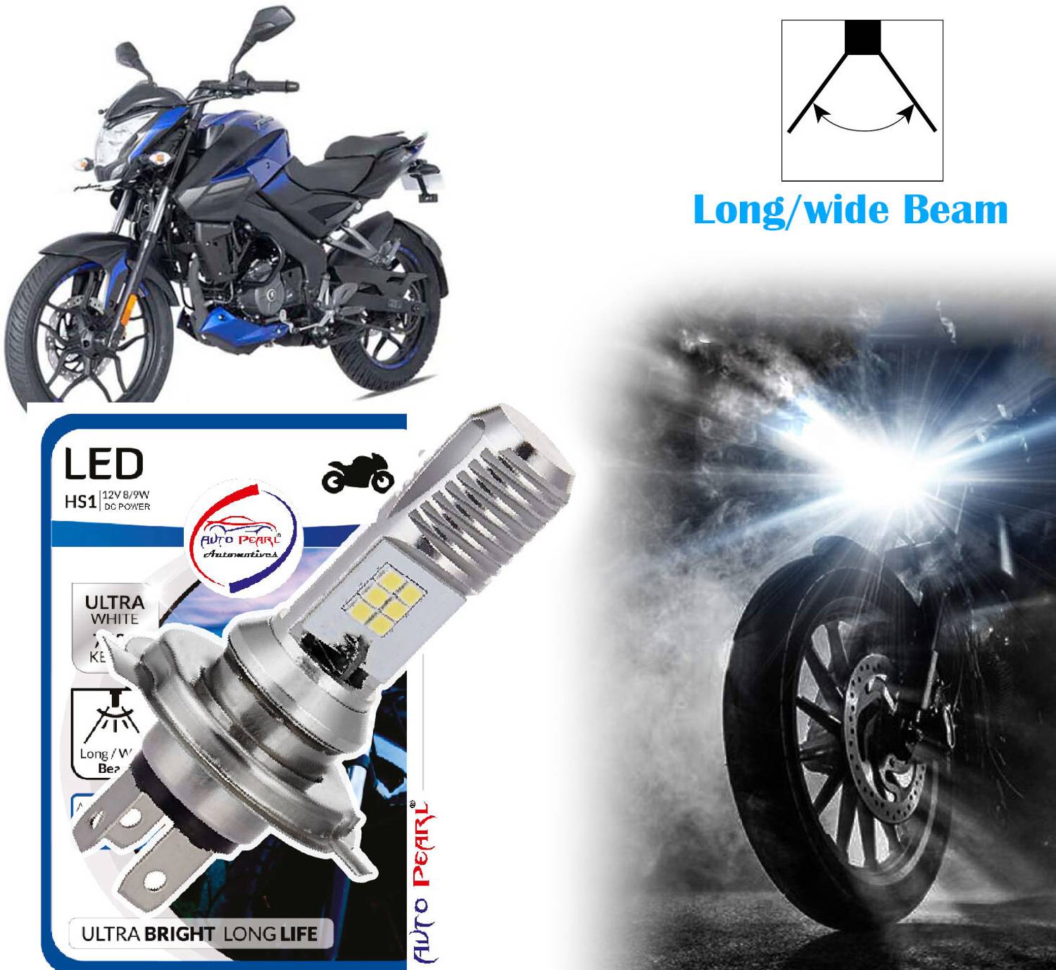 AUTO PEARL 2-Side 12Led Chips Motorcycle Bulb 7500K-12V-9W wide Beam Ultra Bright White A73 Headlight Motorbike LED for Bajaj (12 V, 9 W)