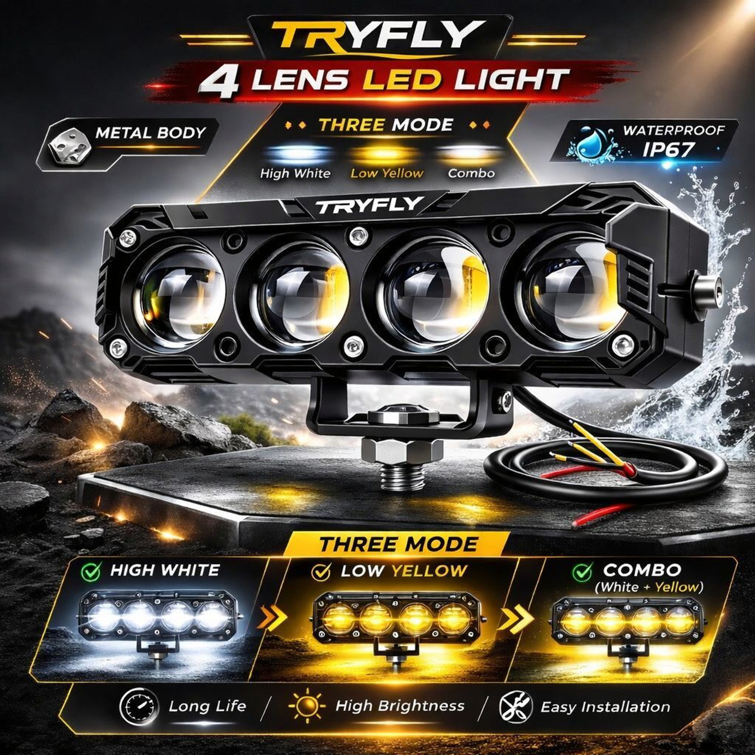 Image of TRYFLY KL-8 NEW 4 LENS LED LIGHT Headlight Motorbike, Car, Truck LED (12 V, 80 W)