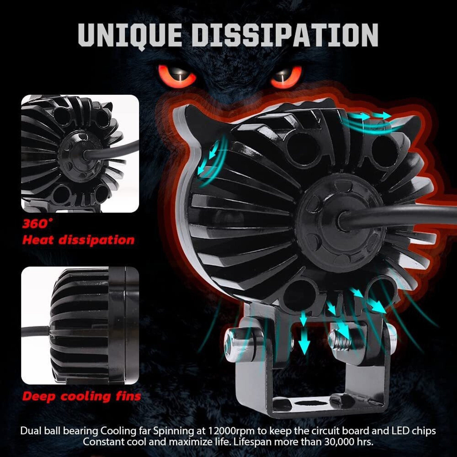 Image of Moto Genius 2 Led OWL Shape Fog Light Lamp LED High & Low Beam With On /Off Switch Button Fog Lamp Motorbike, Car, Van LED (12 V, 40 W)