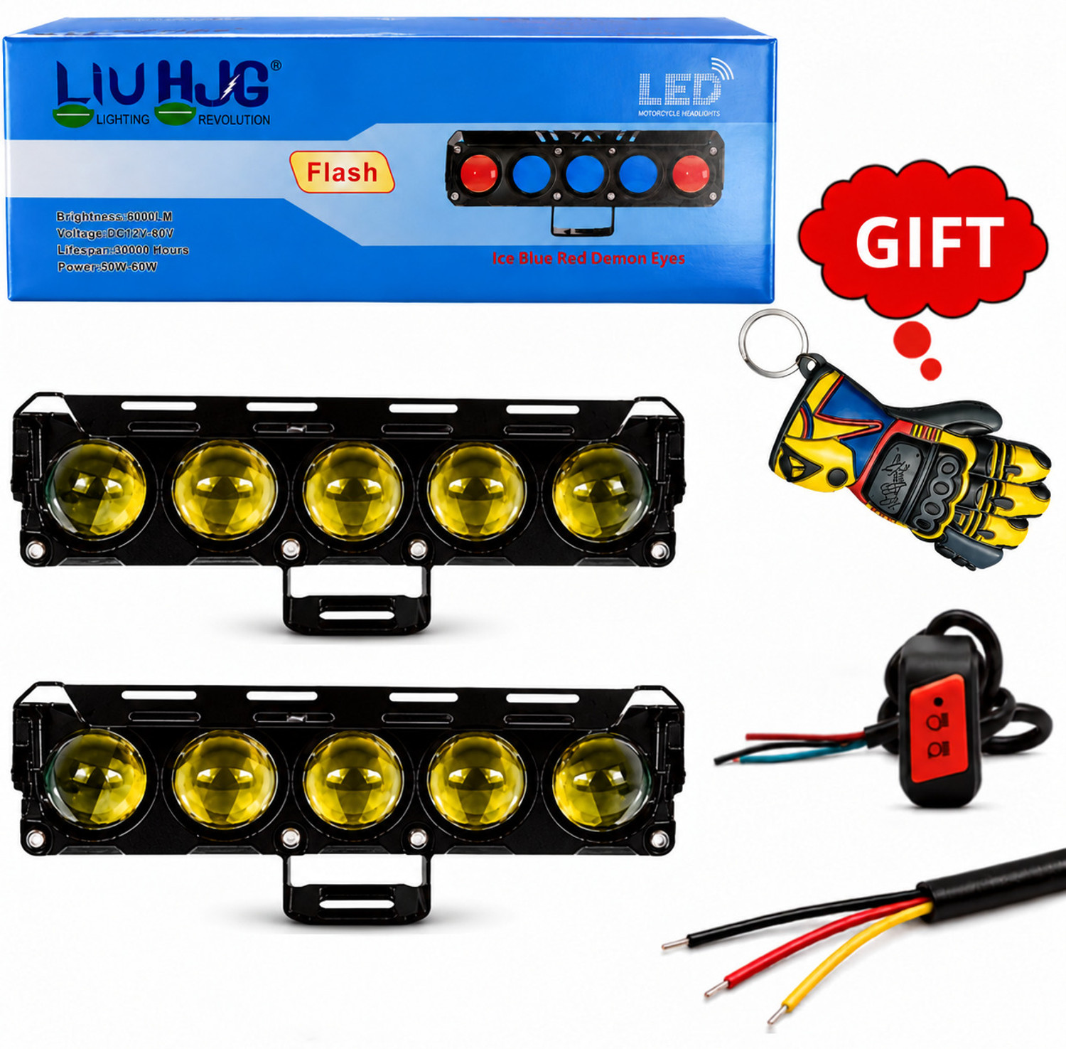 Image of LIU HJG Glove keyring 2pcs 5 Lens Fog Light With Devil Eye Fog Lamp Bus, Car, Motorbike, Truck, Van LED (12 V, 120 W) (Universal For Bike, Universal For Car, Pack of 1)