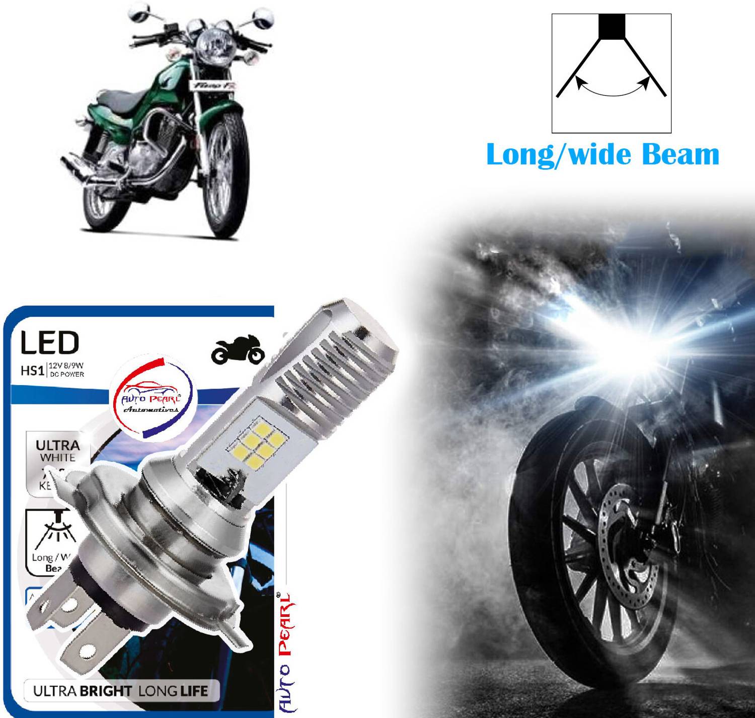 AUTO PEARL 2-Side 12Led Chips Motorcycle Bulb 7500K-12V-9W wide Beam Ultra Bright White E45 Headlight Motorbike LED for TVS (12 V, 9 W)
