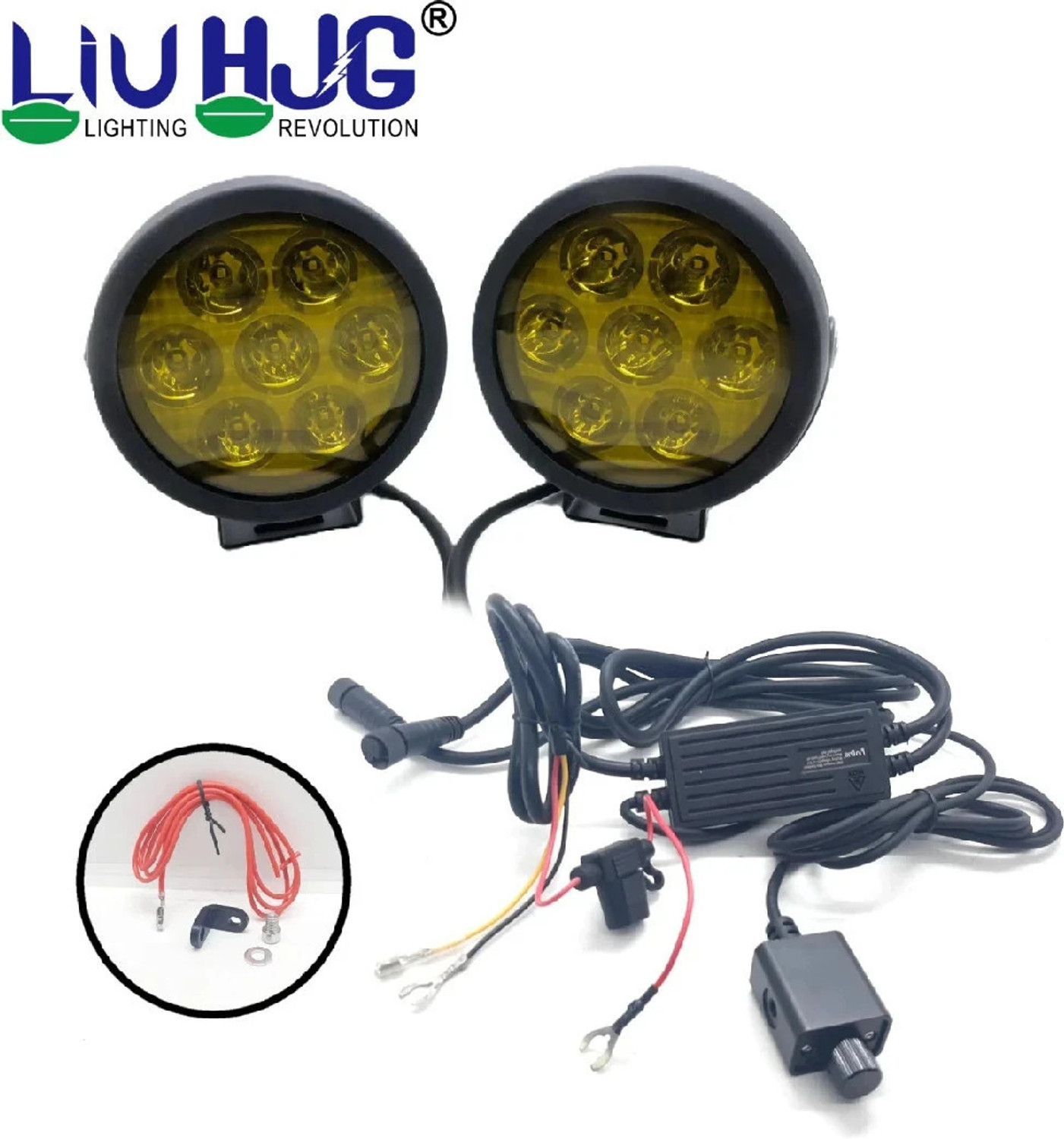 Image of LIU HJG 7-LED Round Fog Light Pair,Yellow Cap,Luminous Adjustable Harness 1Year Warranty Fog Lamp Car, Motorbike, Truck LED (12 V, 140 W)
