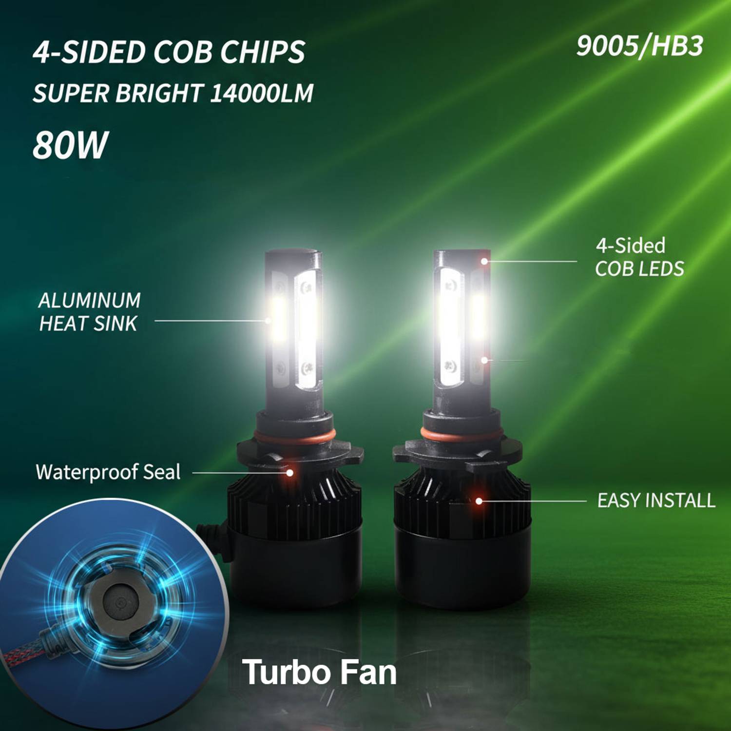 AUTO PEARL 4side 9005/HB3 LED Bulb for Car 80W-12V 14000LM 6000K