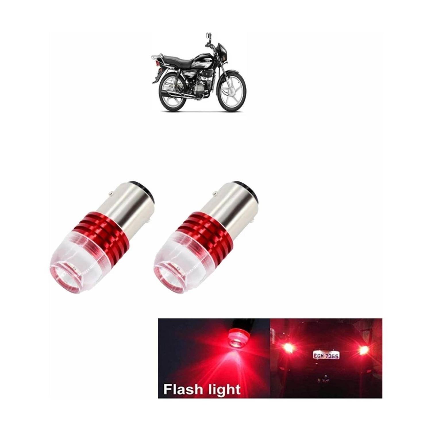 BIKEBLOOM Back light led bulb wid flash (set of 2pcs) bulb red colour Tail Light Motorbike LED (12 V, 10 W)