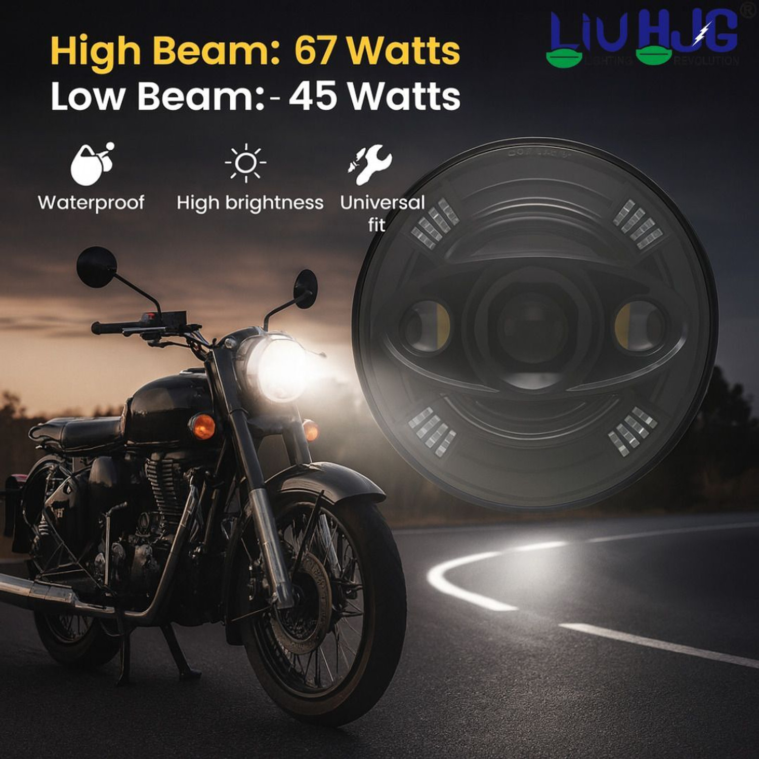 Image of LIU HJG C194 Yellow /White High /Low Beam 67W-45W 7 Inch Headlight With Yellow /White DRL Headlight Car, Motorbike, Truck, Van LED (12 V, 67 W)