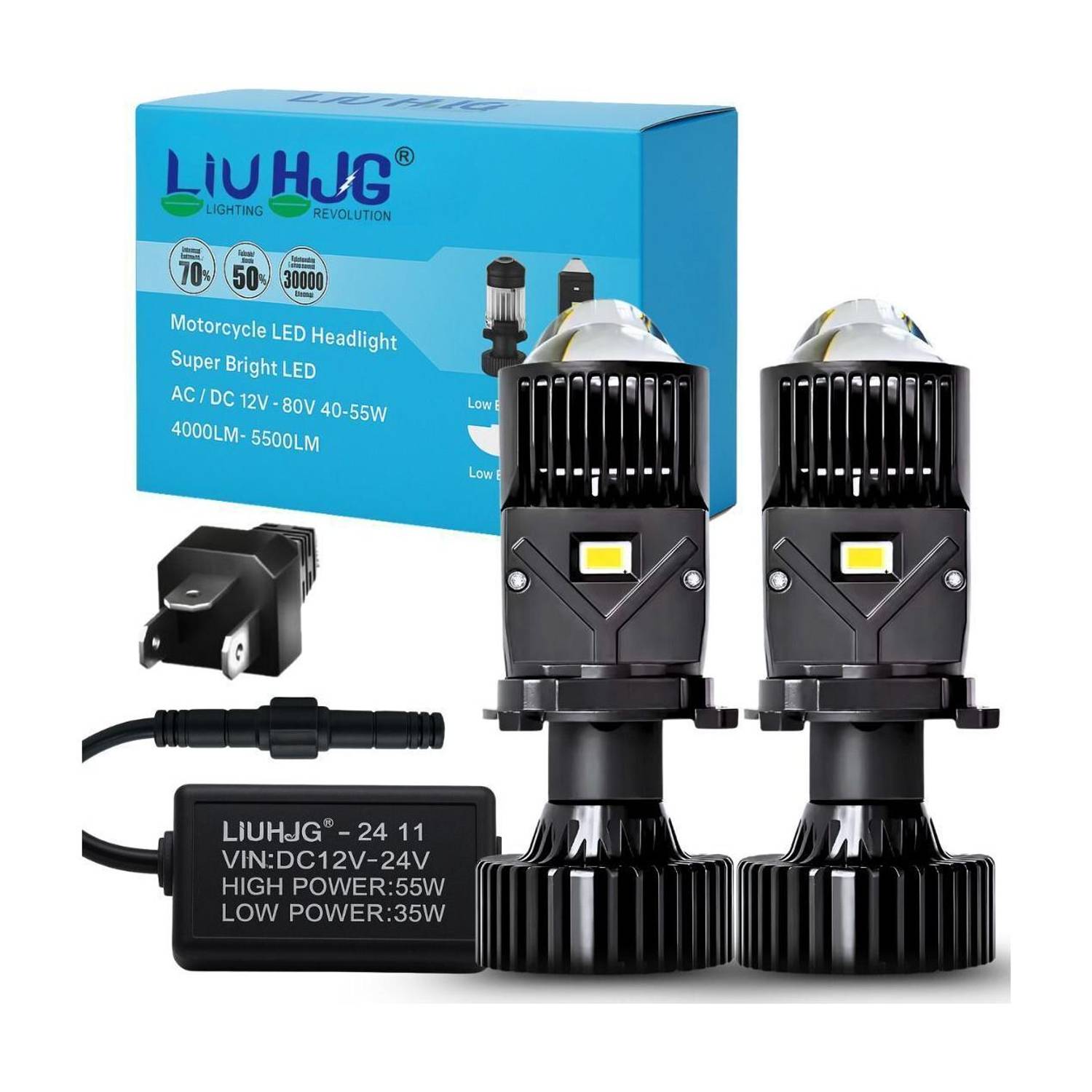 LIU HJG White LED Double Lens H4 120W Headlight Bulb - Image 1
