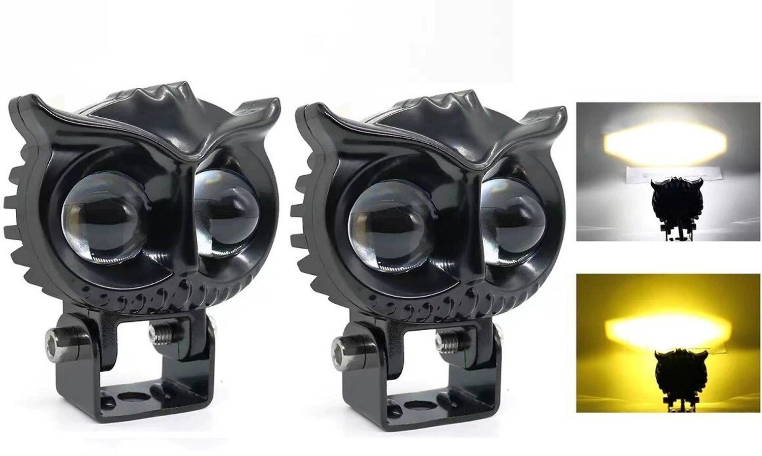 ASRYD Motorcycle Fog LED Spot Light White Yellow Driving Lamp Dual Color Owl Fog Lamp Fog Lamp Motorbike, Car LED (12 V, 25 W)