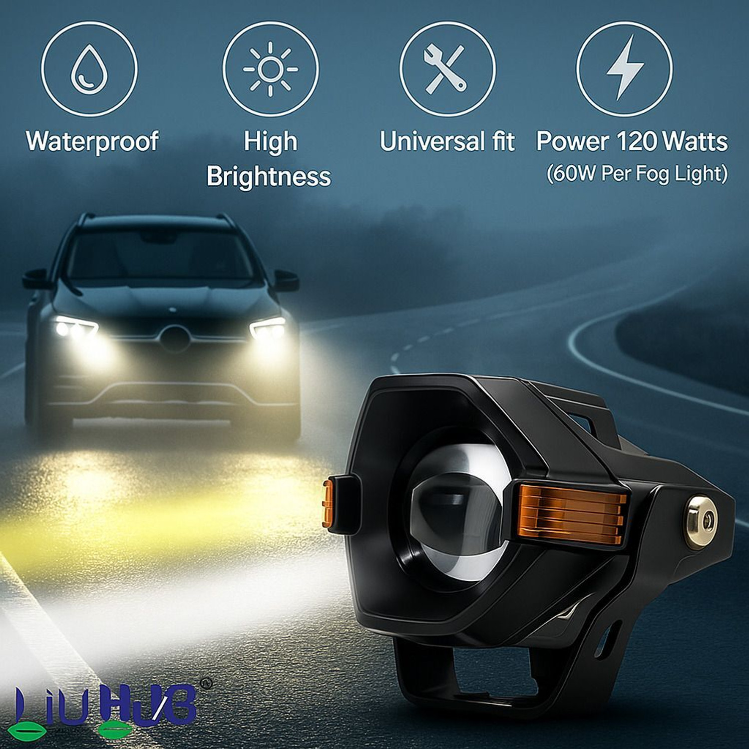 Image of LIU HJG High Brightness Yellow White & Red 120W 12V Dc PowerDevil Eye Fog Light Fog Lamp Car, Motorbike, Truck, Van LED (12 V, 120 W)