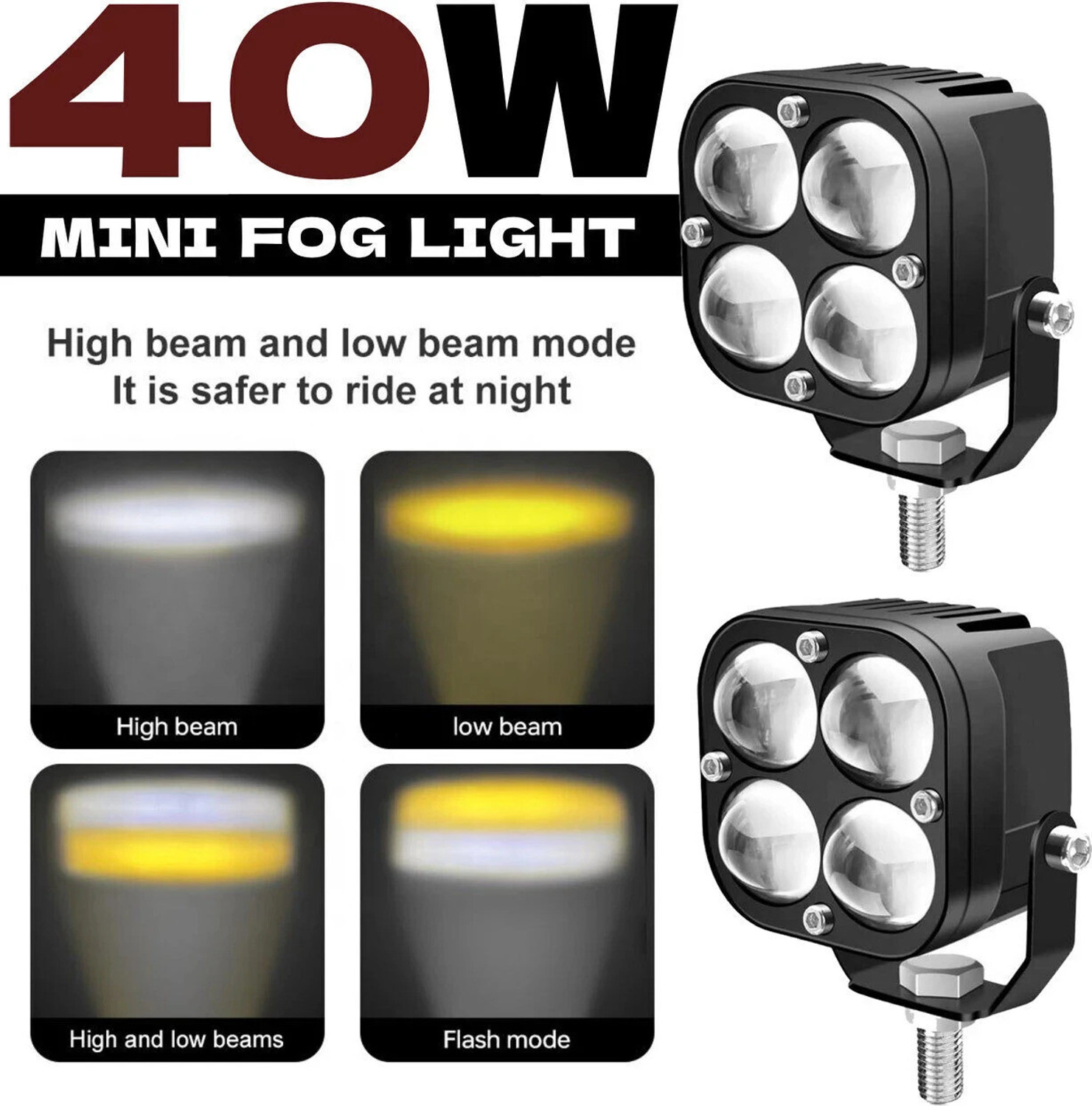 Image of AutoPowerz 40W Mini LED Fog Light with Yellow /White Flashing Mode Fog Lamp Car, Motorbike, Truck LED (9 V, 40 W)
