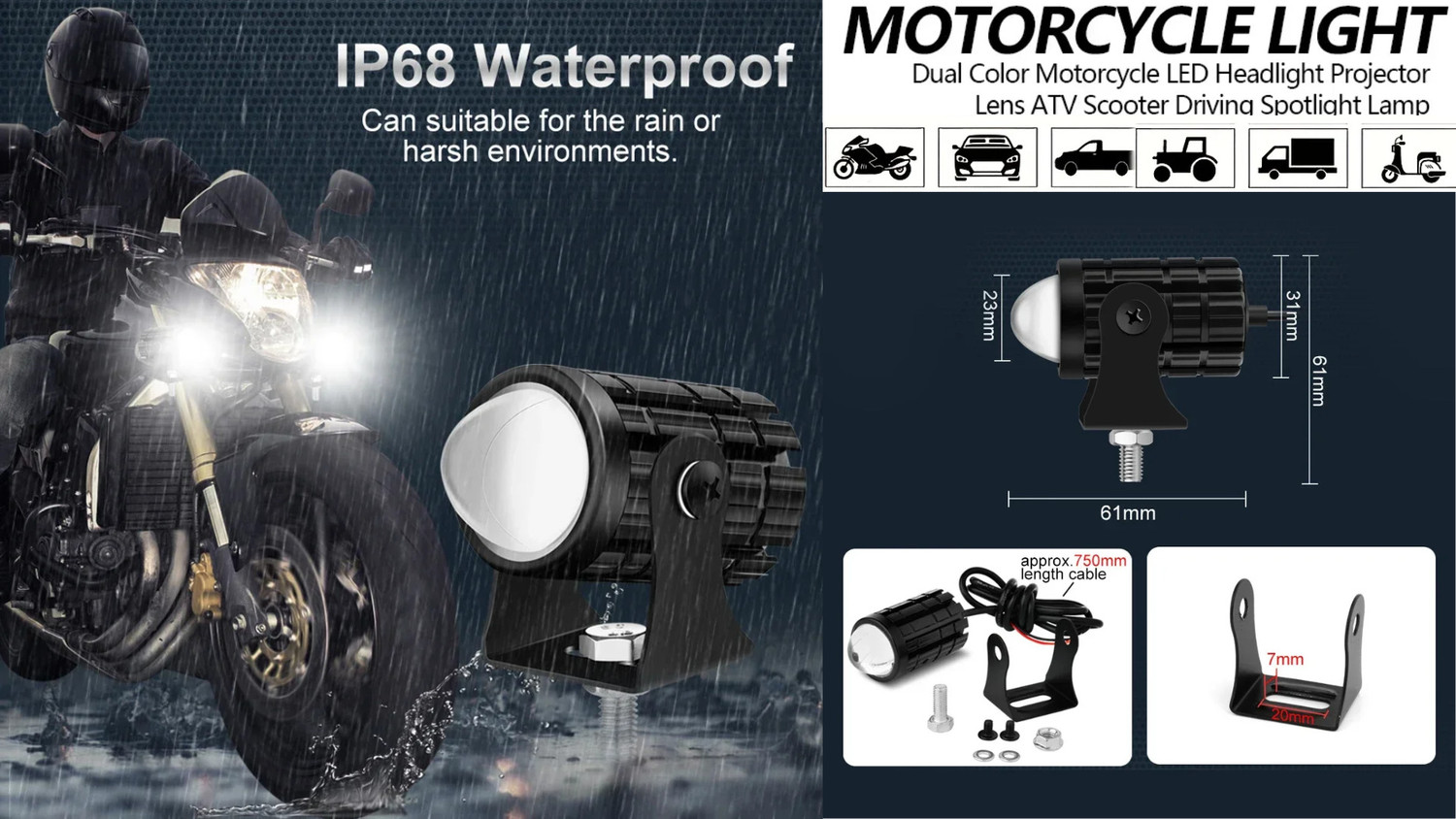 Image of Rhtdm Mini Fog Light| Universal Fog Light |U1 led light Fog Lamp Motorbike LED (12 V, 20 W)