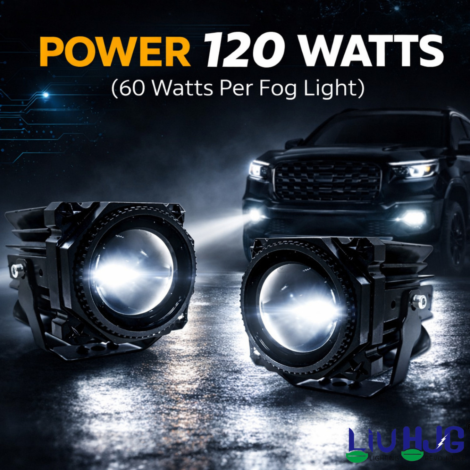 Image of LIU HJG Laser Canon Super Bright LED Fog Light Waterproof Fog Light Fog Lamp Car, Motorbike, Truck, Van LED (12 V, 120 W) (Universal For Bike, Universal For Car, Pack of 2)