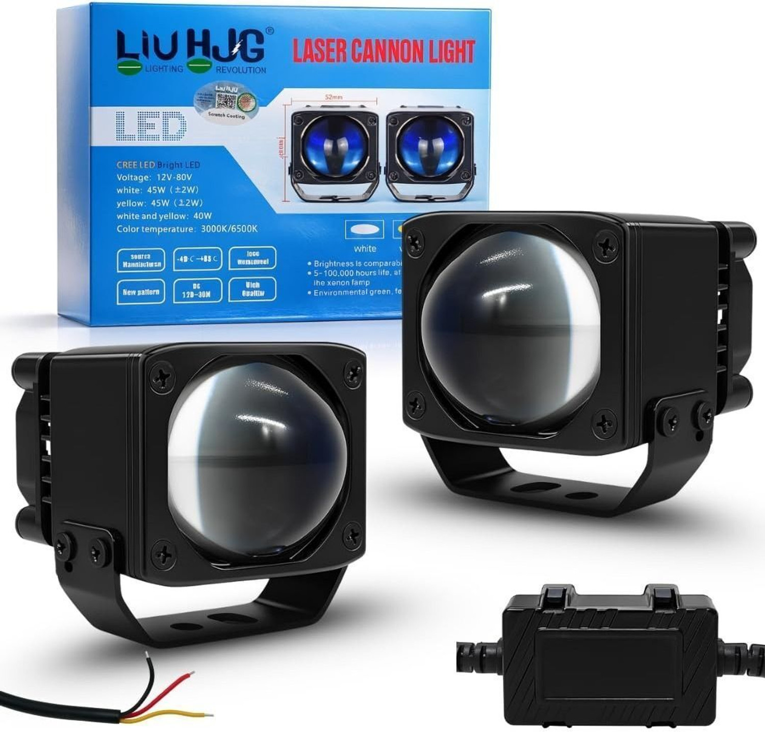 Image of LIU HJG Super Bright Yellow /White 90 Watt Mini Laser Cannon Fog Light With Devil Eye Fog Lamp Car, Motorbike, Truck, Van LED (12 V, 90 W)