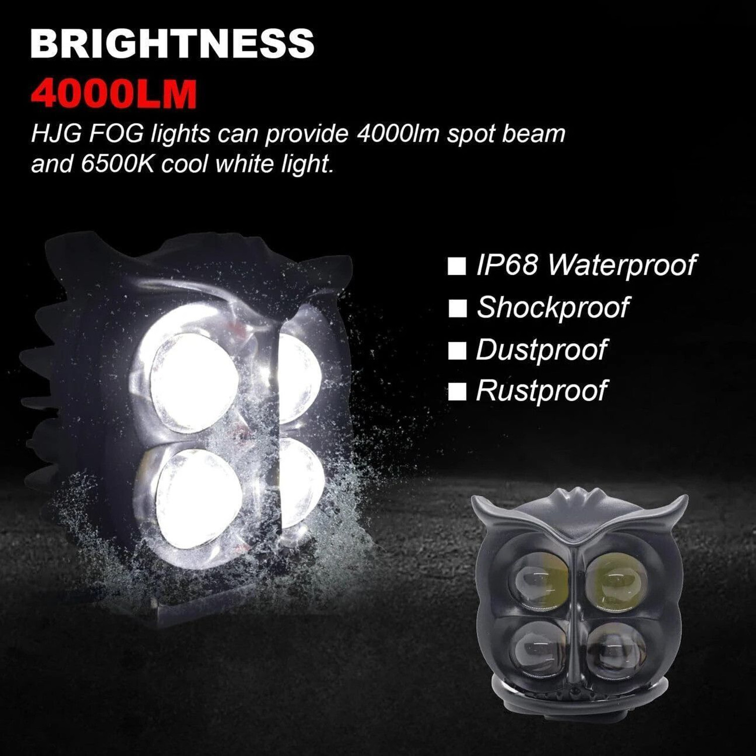 Image of LIU HJG Yellow /White 50 Watt Owl Fog Light With Red Devil Eye Fog Lamp Car, Motorbike, Truck LED (12 V, 50 W)